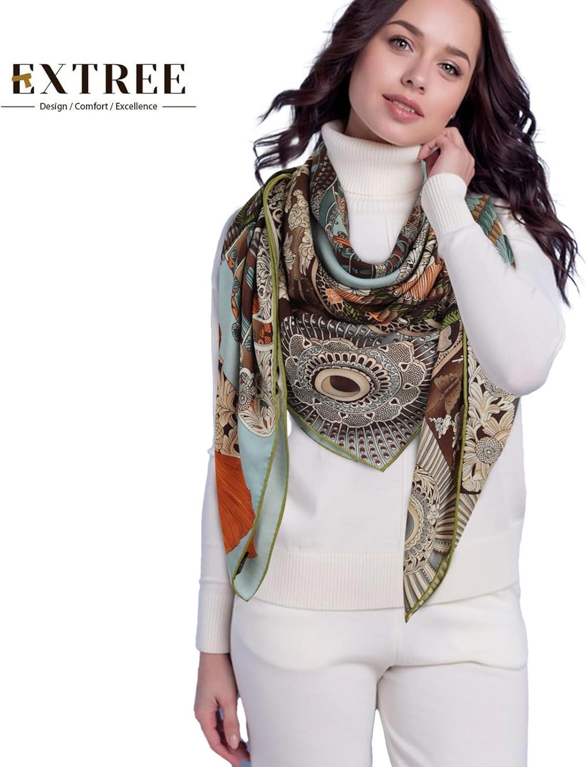 imageEXTREE Womens Travel Scarf Pashmina Shawls and Wraps Winter Warm Square Large Scarves Made of 60 Wool and 40 SilkColor06