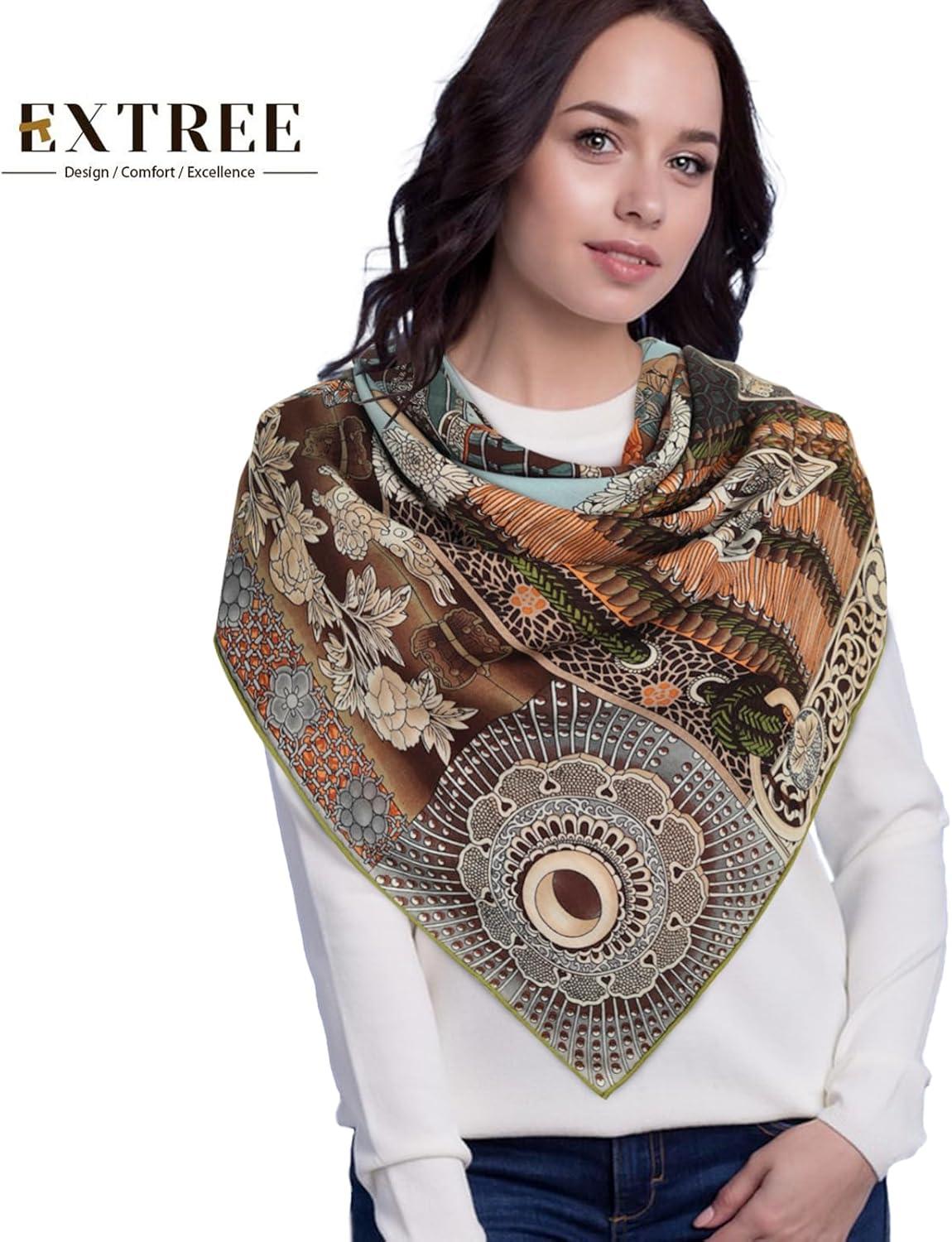 imageEXTREE Womens Travel Scarf Pashmina Shawls and Wraps Winter Warm Square Large Scarves Made of 60 Wool and 40 SilkColor06