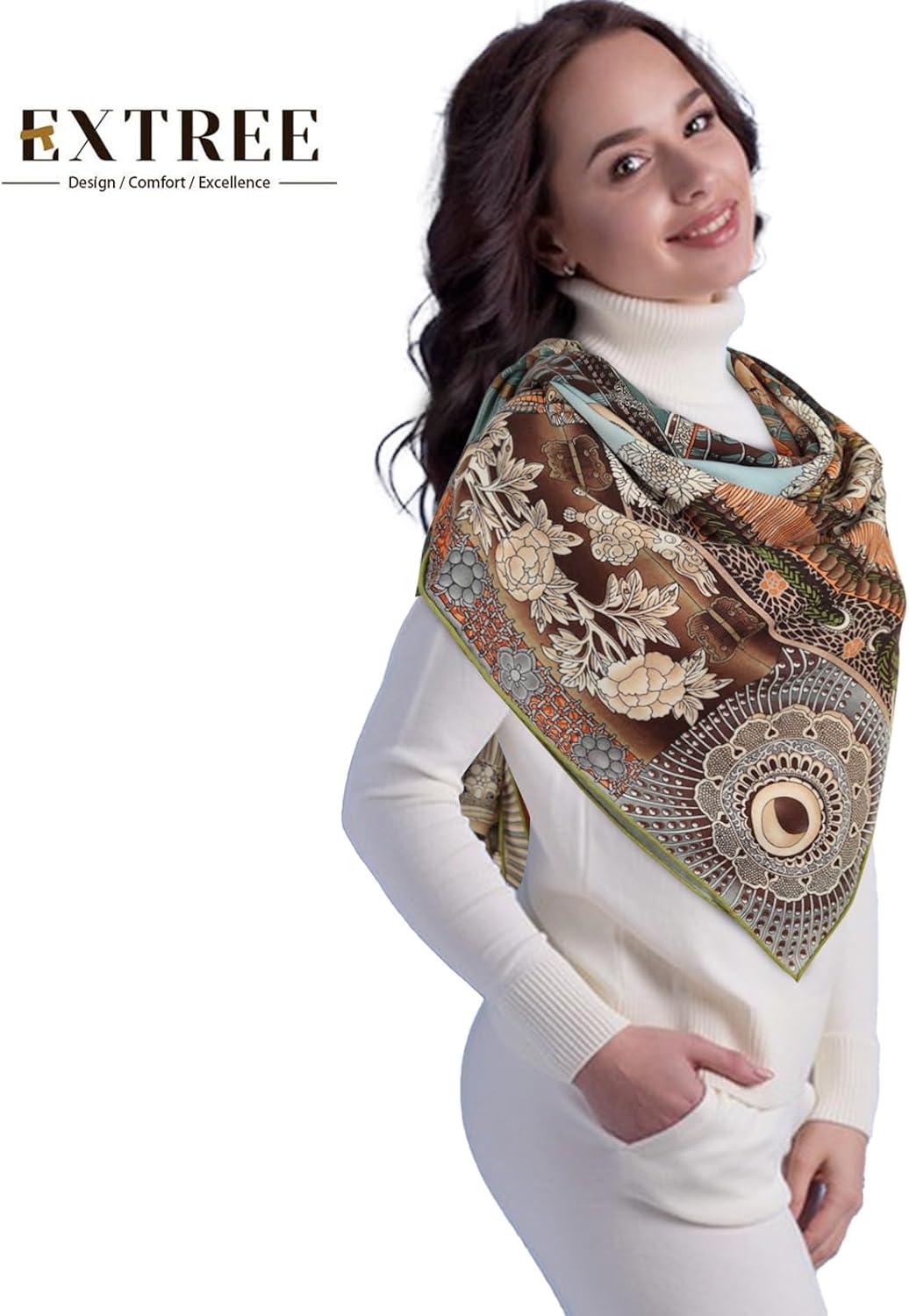 imageEXTREE Womens Travel Scarf Pashmina Shawls and Wraps Winter Warm Square Large Scarves Made of 60 Wool and 40 SilkColor06