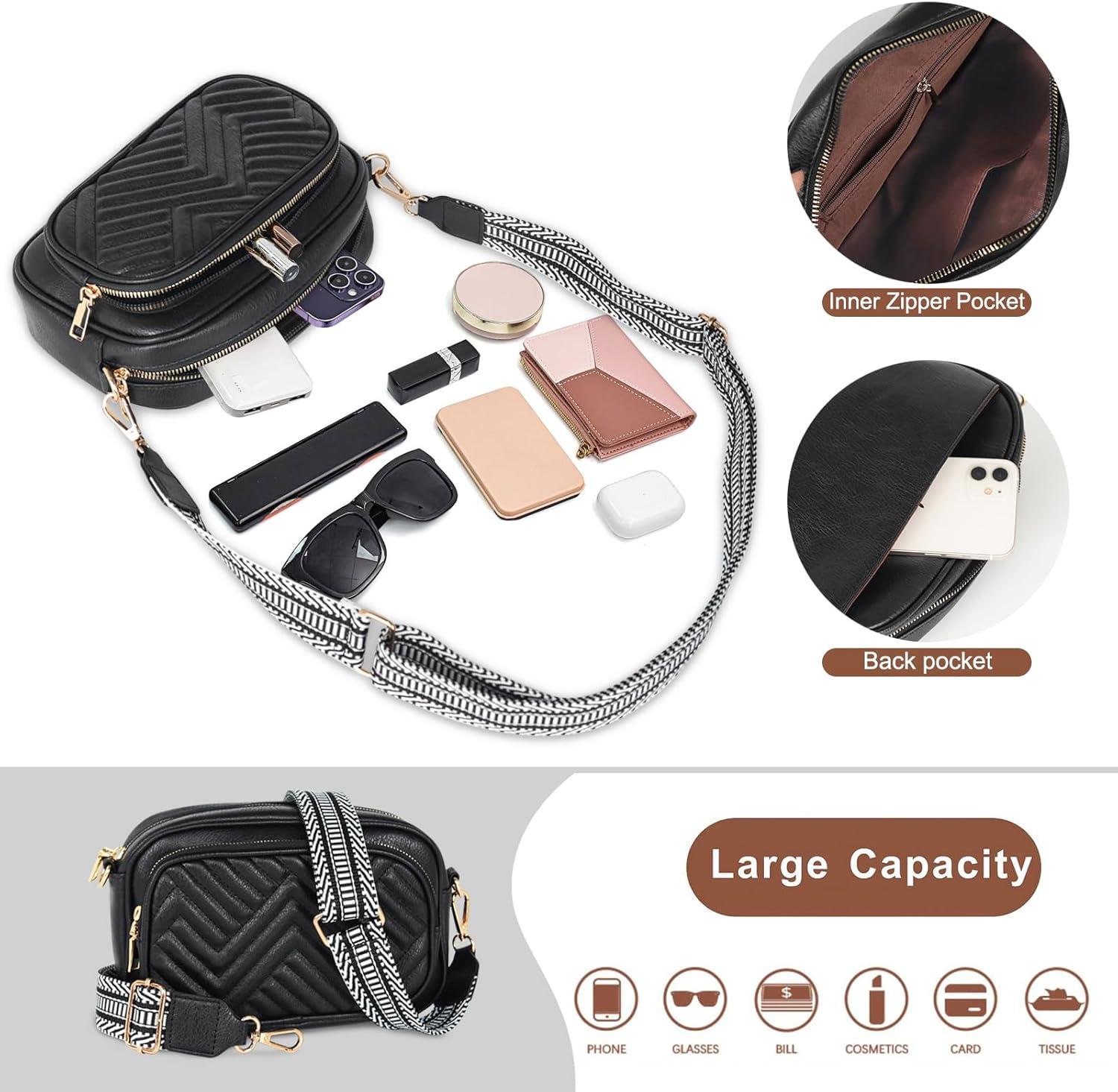 imageEXTREE crossbody Bags for WomenTrendy Shoulder Vegan Leather Handbags Satchel Purse with Adjustable Wide Vintage StrapA001black