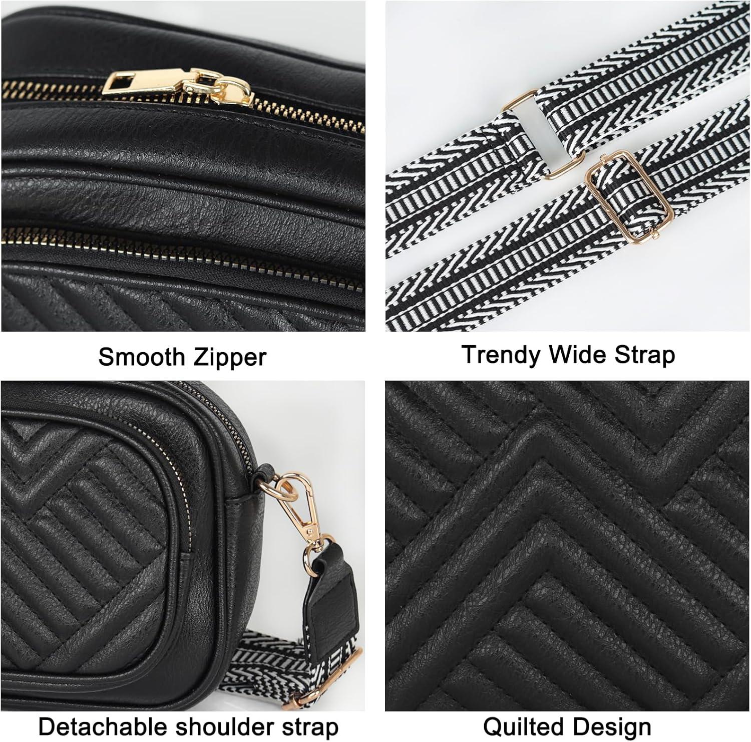 imageEXTREE crossbody Bags for WomenTrendy Shoulder Vegan Leather Handbags Satchel Purse with Adjustable Wide Vintage StrapA001black