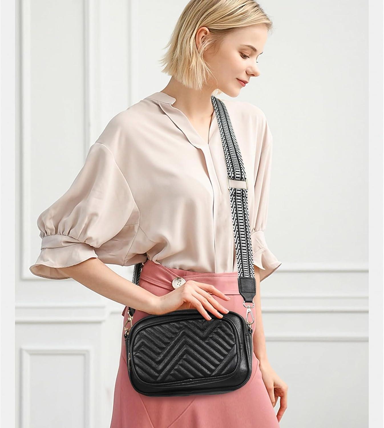 imageEXTREE crossbody Bags for WomenTrendy Shoulder Vegan Leather Handbags Satchel Purse with Adjustable Wide Vintage StrapA001black