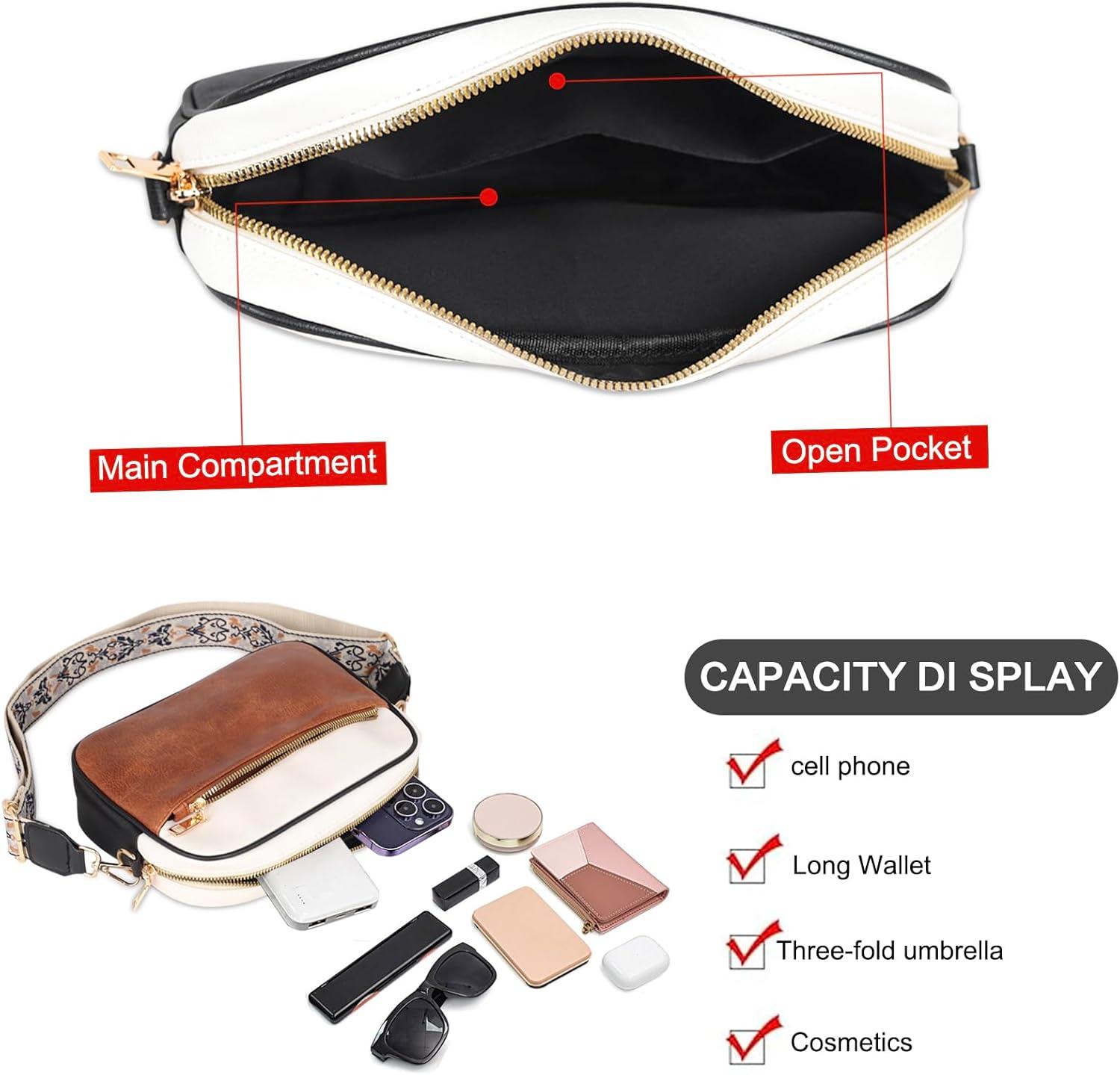 imageEXTREE crossbody Bags for WomenTrendy Shoulder Vegan Leather Handbags Satchel Purse with Adjustable Wide Vintage StrapA002white Brown