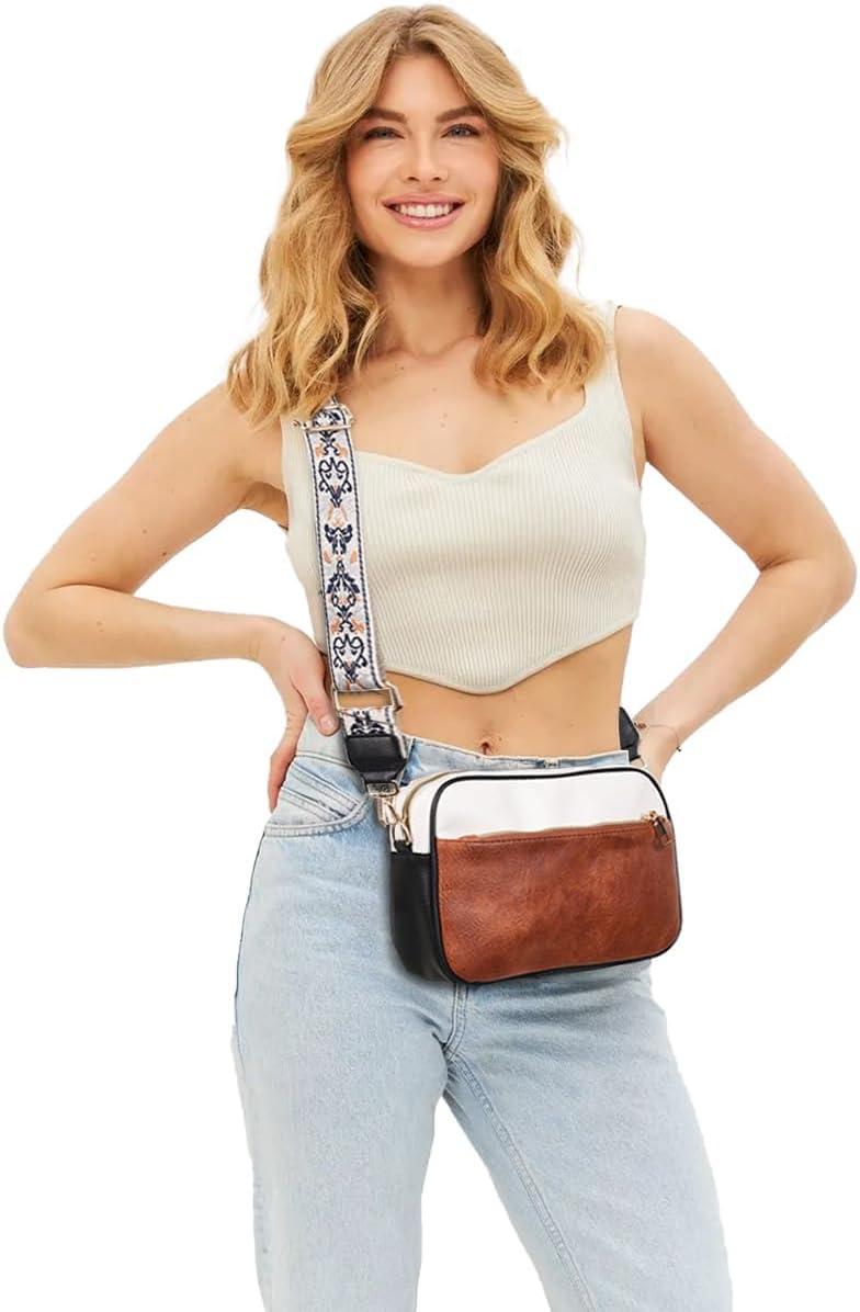 imageEXTREE crossbody Bags for WomenTrendy Shoulder Vegan Leather Handbags Satchel Purse with Adjustable Wide Vintage StrapA002white Brown