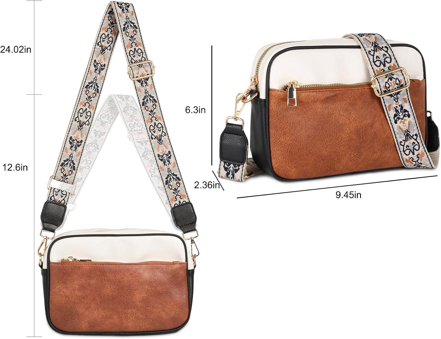 imageEXTREE crossbody Bags for WomenTrendy Shoulder Vegan Leather Handbags Satchel Purse with Adjustable Wide Vintage StrapA002white Brown