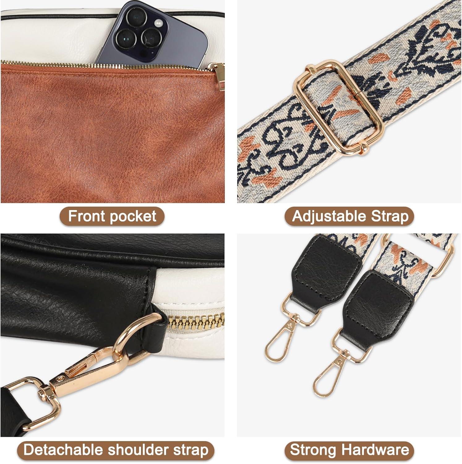 imageEXTREE crossbody Bags for WomenTrendy Shoulder Vegan Leather Handbags Satchel Purse with Adjustable Wide Vintage StrapA002white Brown