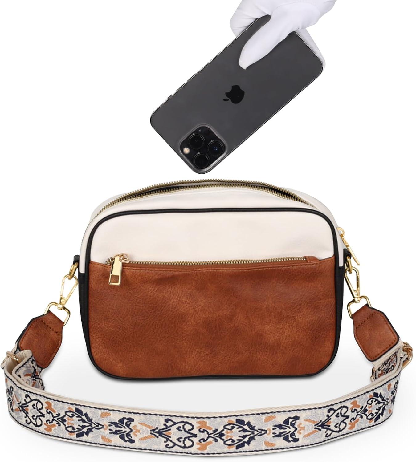 imageEXTREE crossbody Bags for WomenTrendy Shoulder Vegan Leather Handbags Satchel Purse with Adjustable Wide Vintage StrapA002white Brown