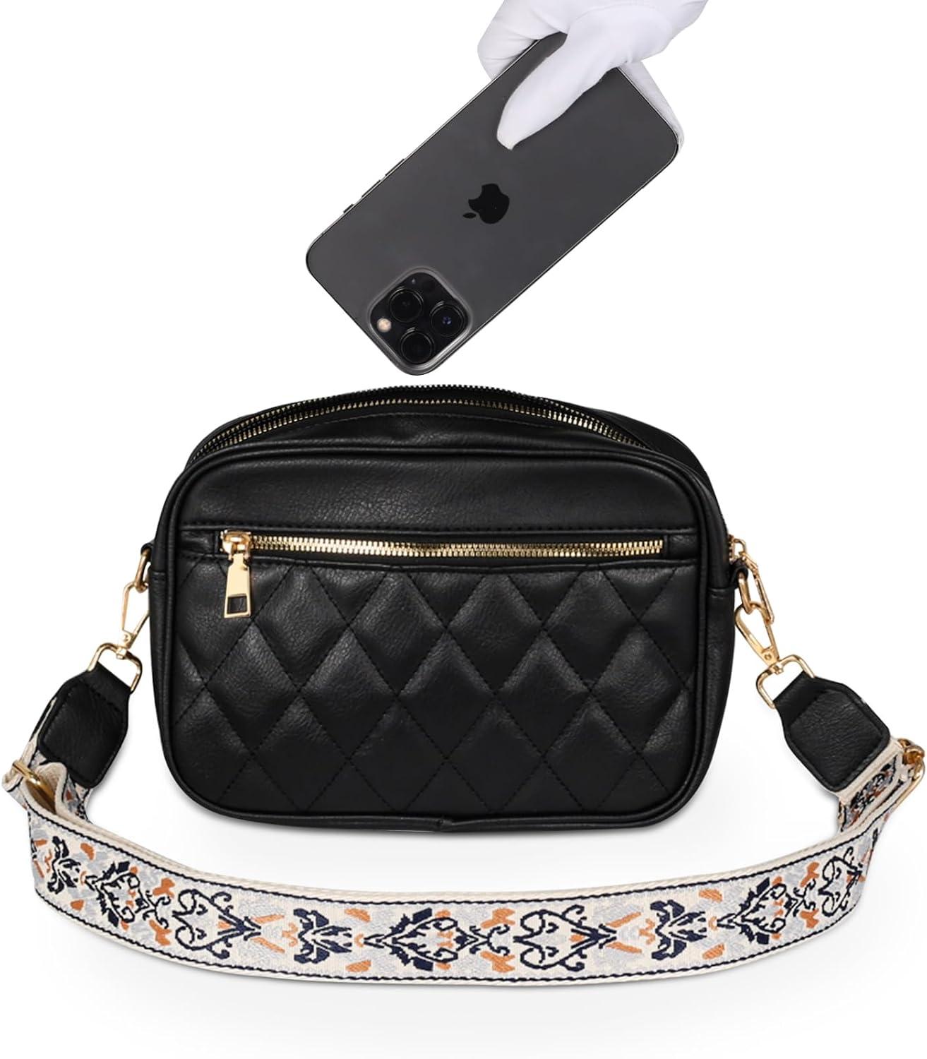 imageEXTREE crossbody Bags for WomenTrendy Shoulder Vegan Leather Handbags Satchel Purse with Adjustable Wide Vintage StrapA003black