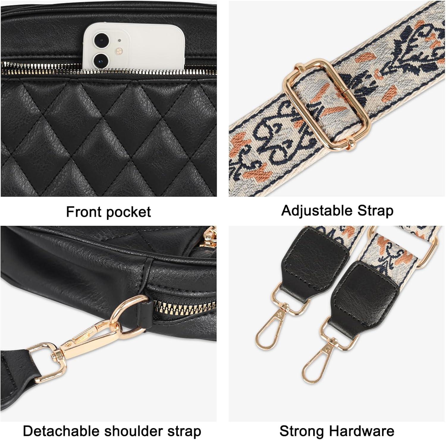 imageEXTREE crossbody Bags for WomenTrendy Shoulder Vegan Leather Handbags Satchel Purse with Adjustable Wide Vintage StrapA003black