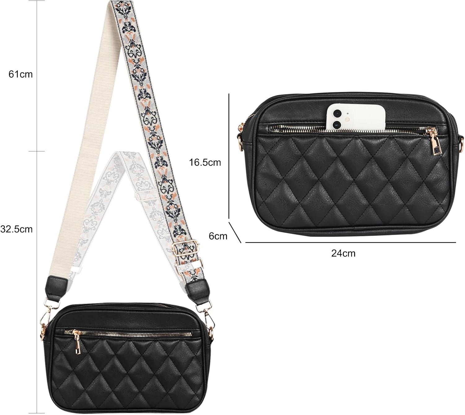 imageEXTREE crossbody Bags for WomenTrendy Shoulder Vegan Leather Handbags Satchel Purse with Adjustable Wide Vintage StrapA003black