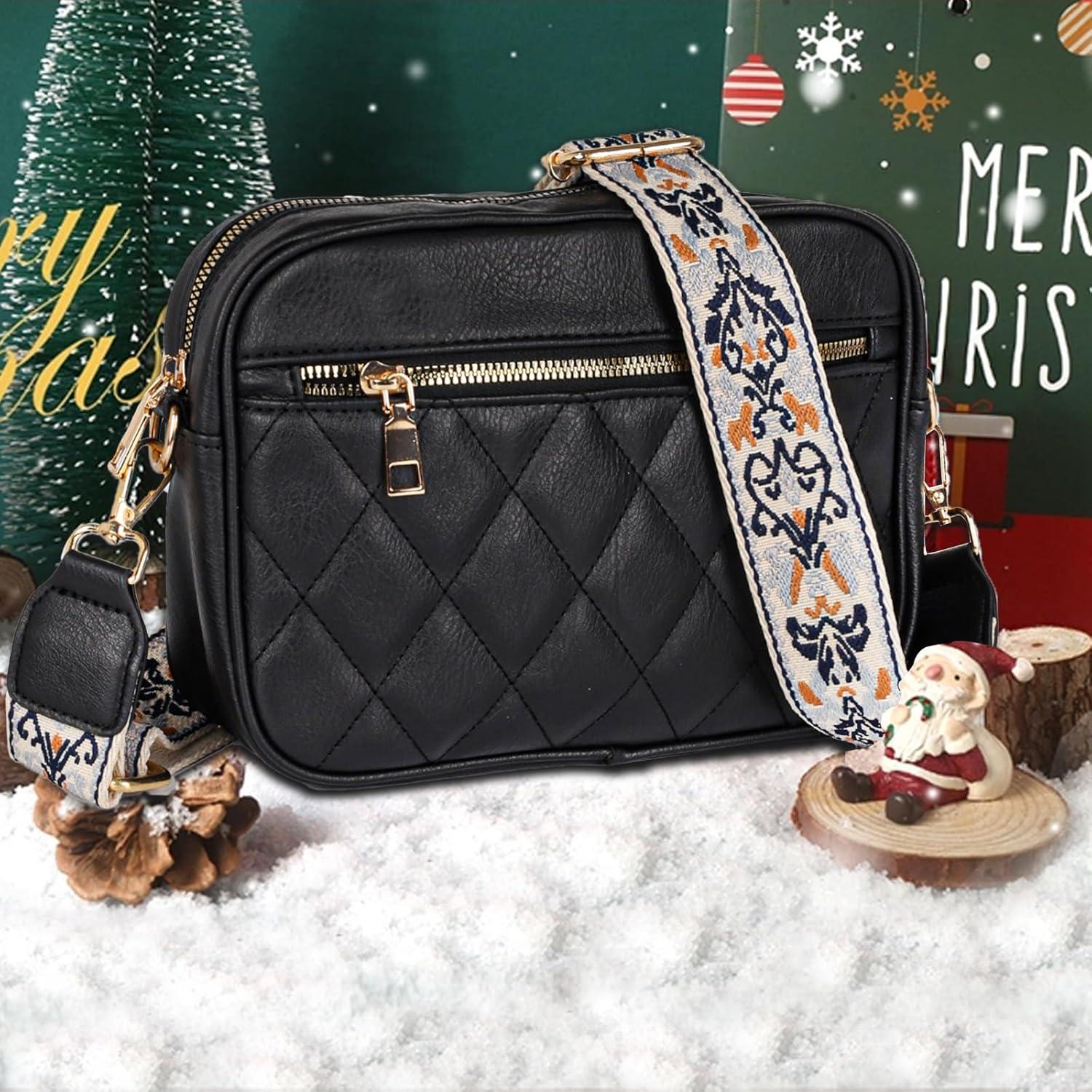 imageEXTREE crossbody Bags for WomenTrendy Shoulder Vegan Leather Handbags Satchel Purse with Adjustable Wide Vintage StrapA003black