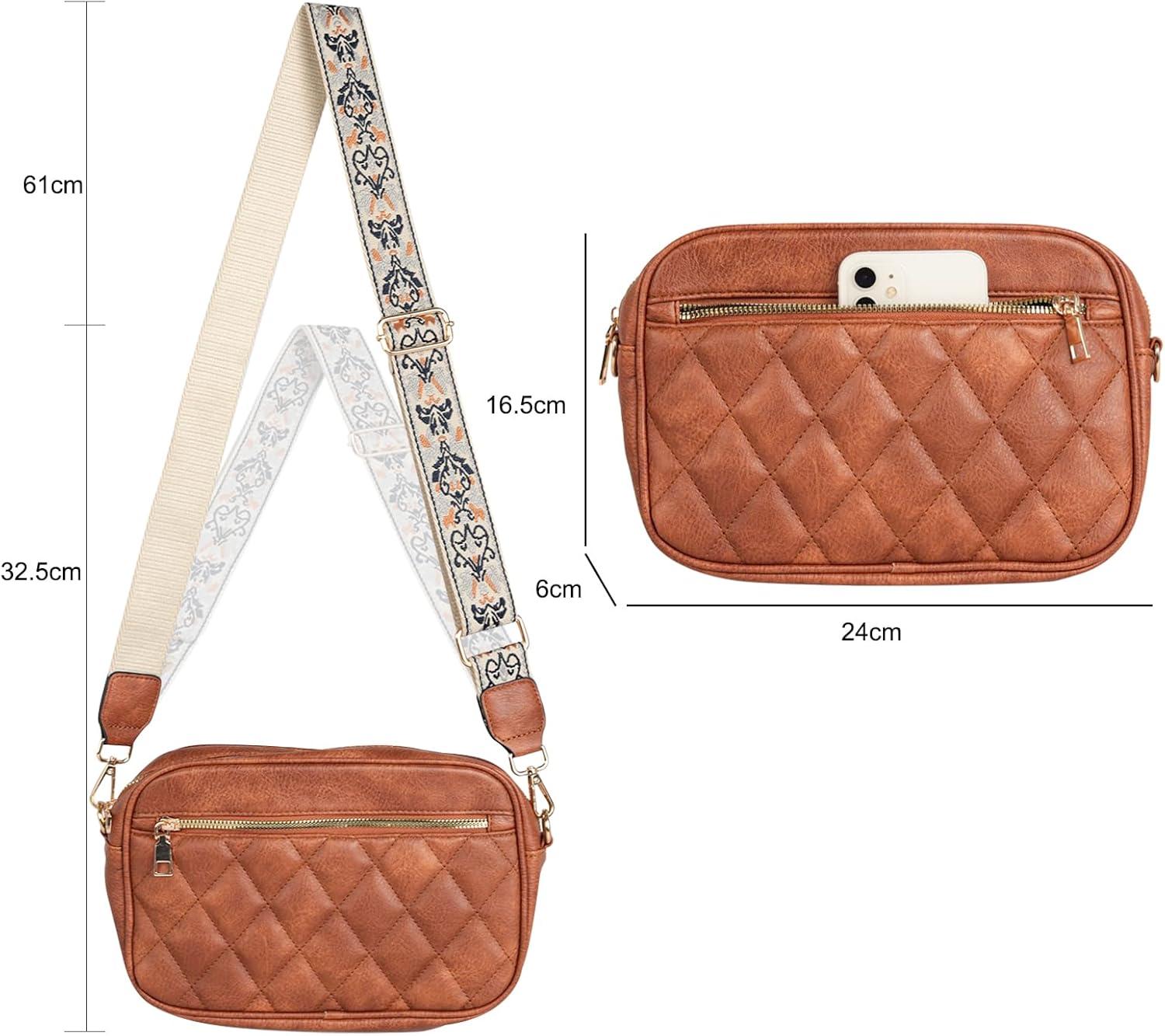 imageEXTREE crossbody Bags for WomenTrendy Shoulder Vegan Leather Handbags Satchel Purse with Adjustable Wide Vintage StrapA005brown