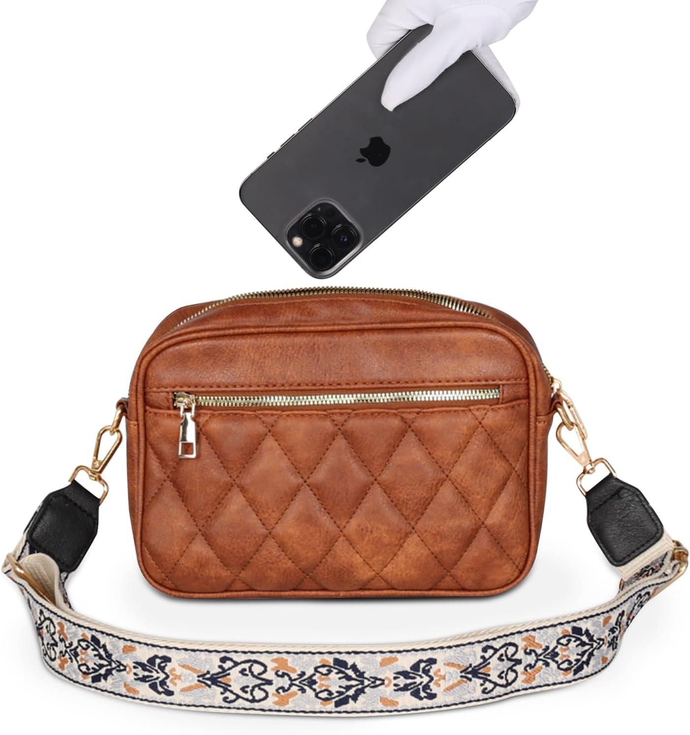 imageEXTREE crossbody Bags for WomenTrendy Shoulder Vegan Leather Handbags Satchel Purse with Adjustable Wide Vintage StrapA005brown