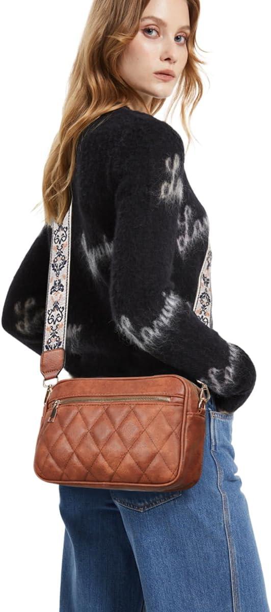 imageEXTREE crossbody Bags for WomenTrendy Shoulder Vegan Leather Handbags Satchel Purse with Adjustable Wide Vintage StrapA005brown