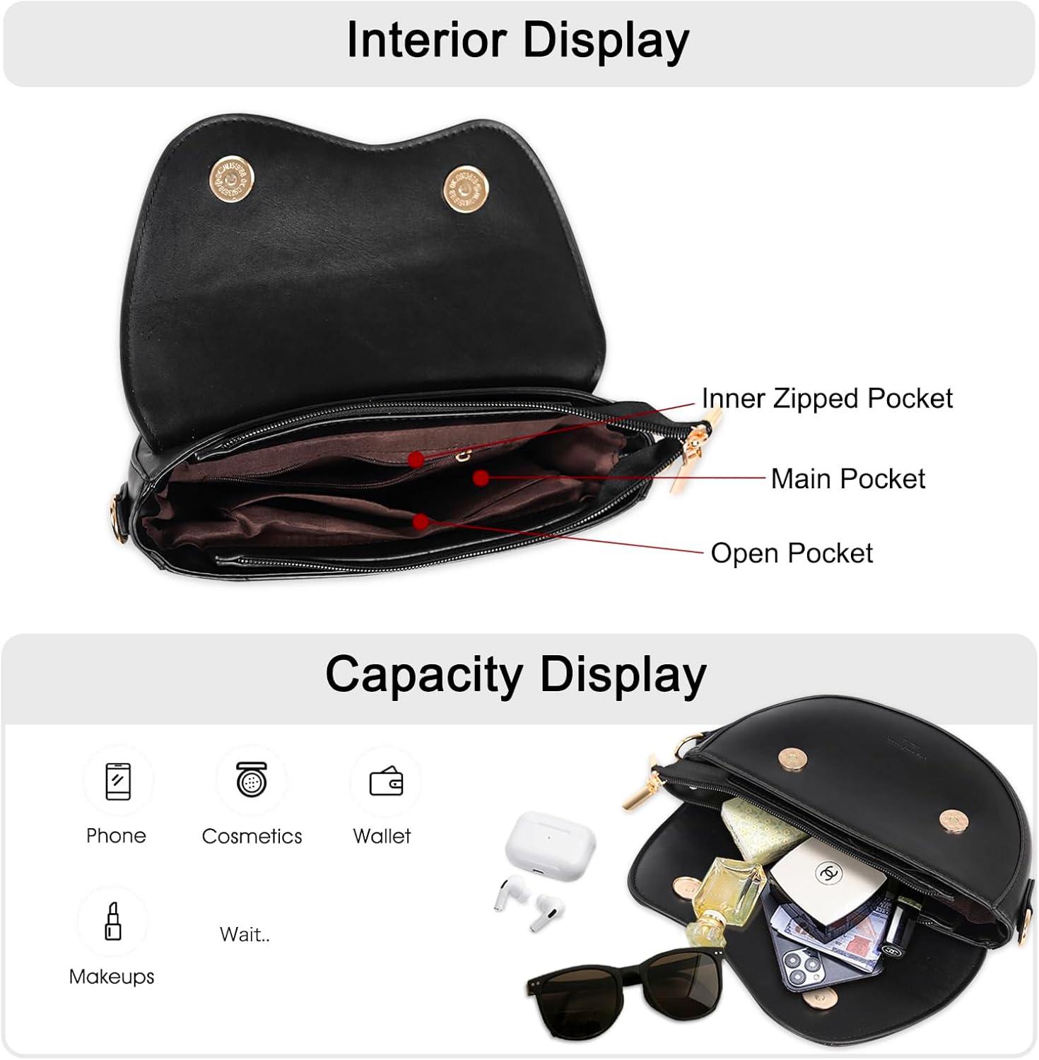 imageEXTREE crossbody Bags for WomenTrendy Shoulder Vegan Leather Handbags Satchel Purse with Adjustable Wide Vintage StrapAa Black