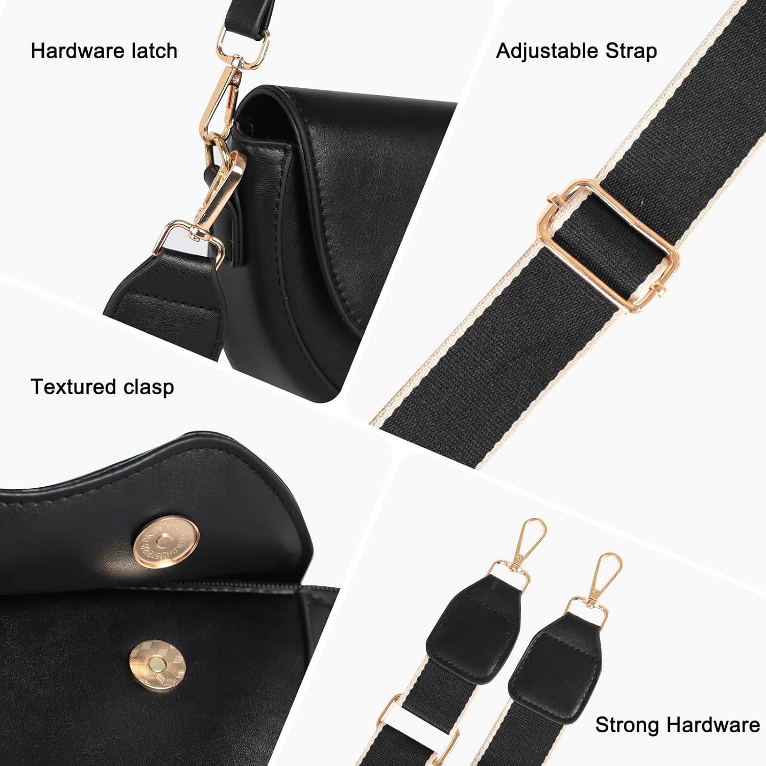 imageEXTREE crossbody Bags for WomenTrendy Shoulder Vegan Leather Handbags Satchel Purse with Adjustable Wide Vintage StrapAa Black