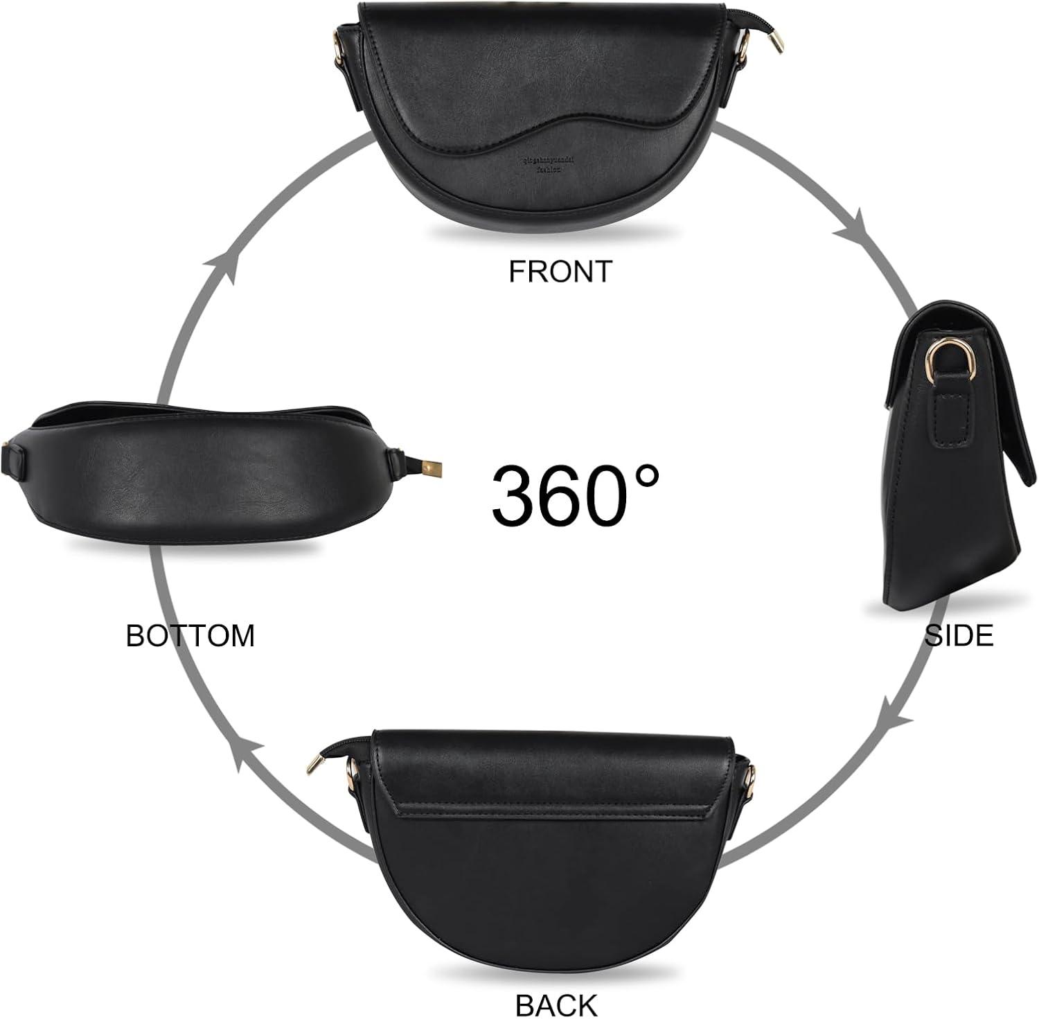 imageEXTREE crossbody Bags for WomenTrendy Shoulder Vegan Leather Handbags Satchel Purse with Adjustable Wide Vintage StrapAa Black