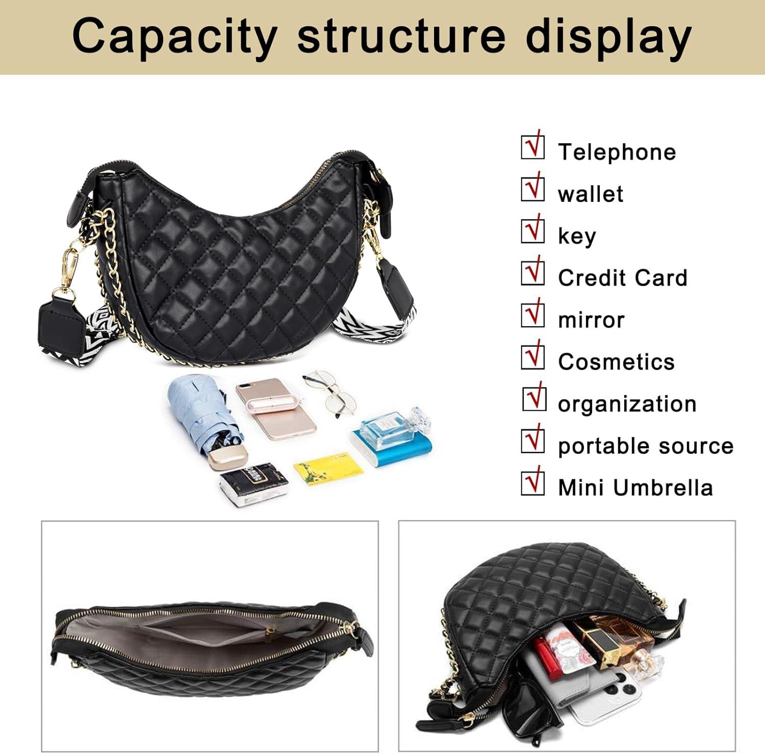 imageEXTREE crossbody Bags for WomenTrendy Shoulder Vegan Leather Handbags Satchel Purse with Adjustable Wide Vintage StrapAa Black Diamond