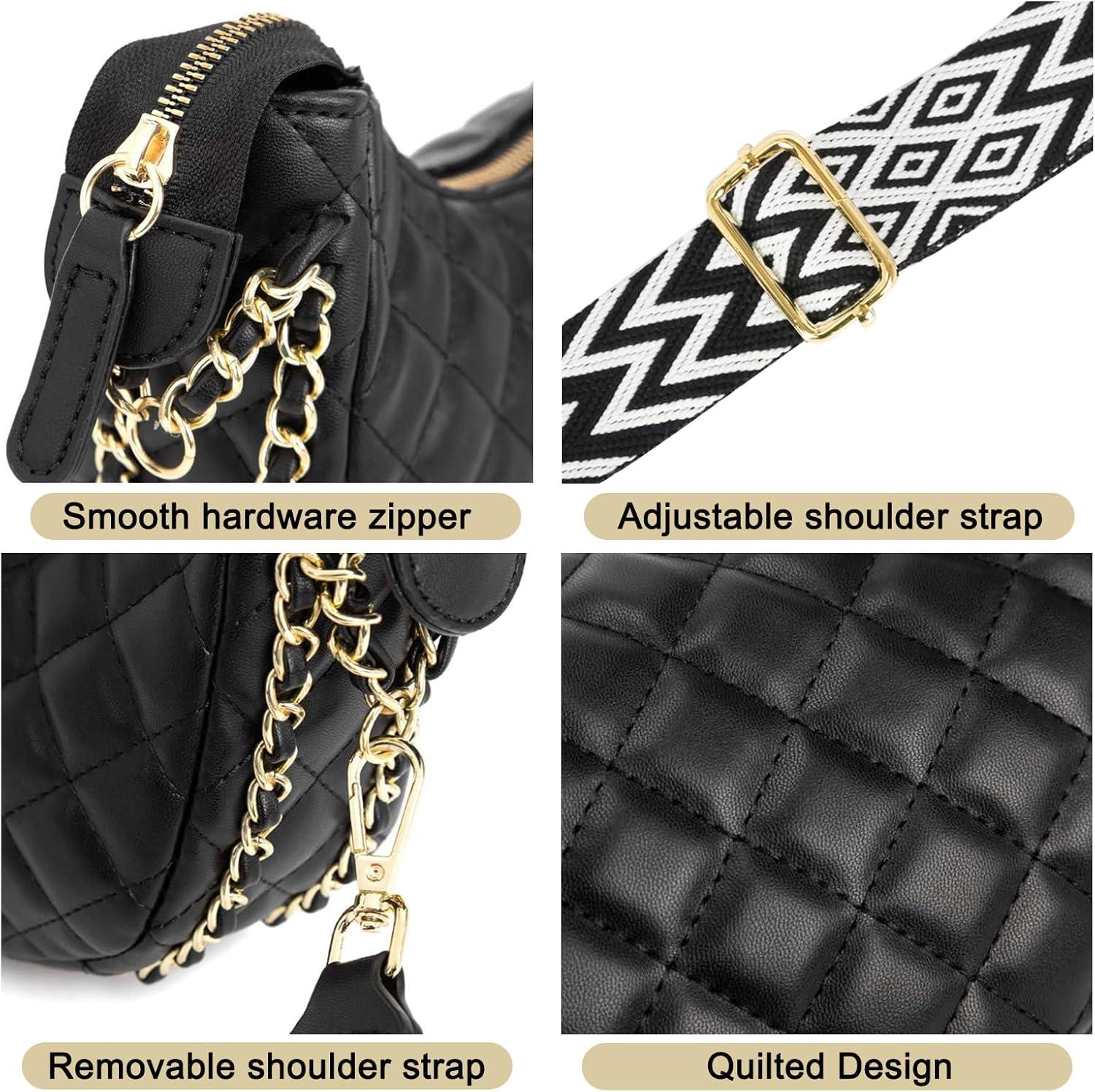 imageEXTREE crossbody Bags for WomenTrendy Shoulder Vegan Leather Handbags Satchel Purse with Adjustable Wide Vintage StrapAa Black Diamond