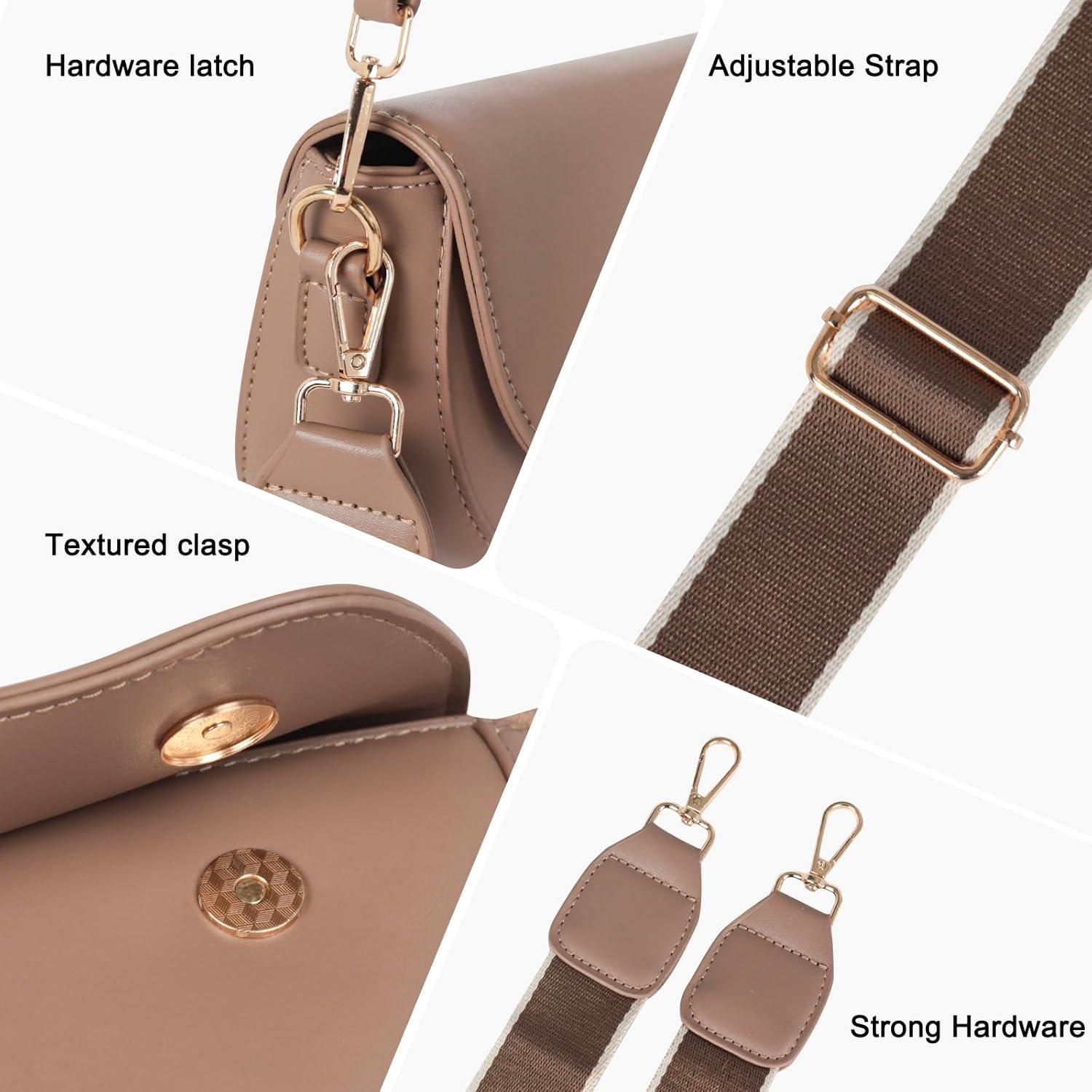 imageEXTREE crossbody Bags for WomenTrendy Shoulder Vegan Leather Handbags Satchel Purse with Adjustable Wide Vintage StrapAa Khaki