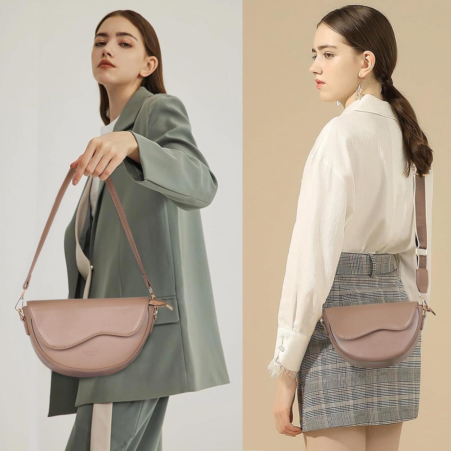 imageEXTREE crossbody Bags for WomenTrendy Shoulder Vegan Leather Handbags Satchel Purse with Adjustable Wide Vintage StrapAa Khaki