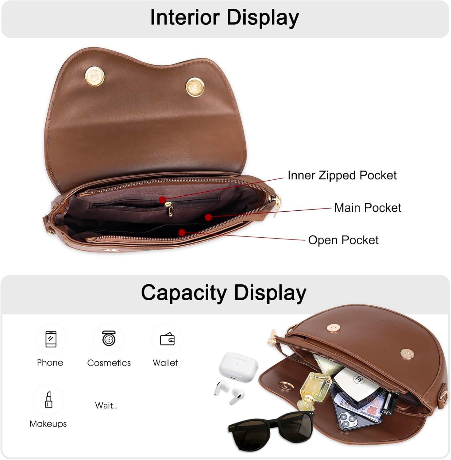 imageEXTREE crossbody Bags for WomenTrendy Shoulder Vegan Leather Handbags Satchel Purse with Adjustable Wide Vintage StrapAb Brown