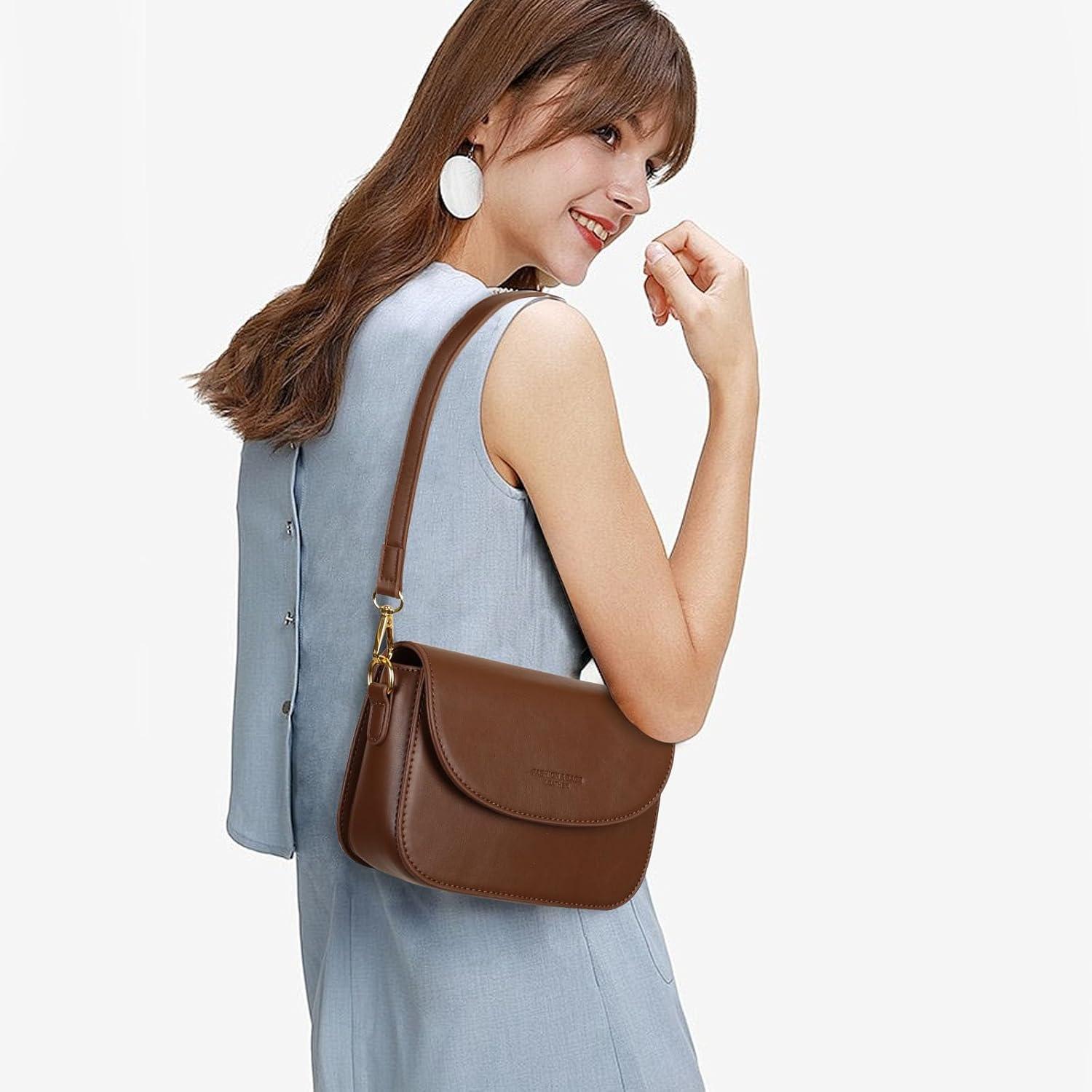 imageEXTREE crossbody Bags for WomenTrendy Shoulder Vegan Leather Handbags Satchel Purse with Adjustable Wide Vintage StrapAc Brown