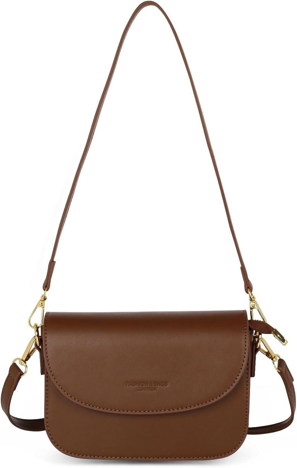 imageEXTREE crossbody Bags for WomenTrendy Shoulder Vegan Leather Handbags Satchel Purse with Adjustable Wide Vintage StrapAc Brown