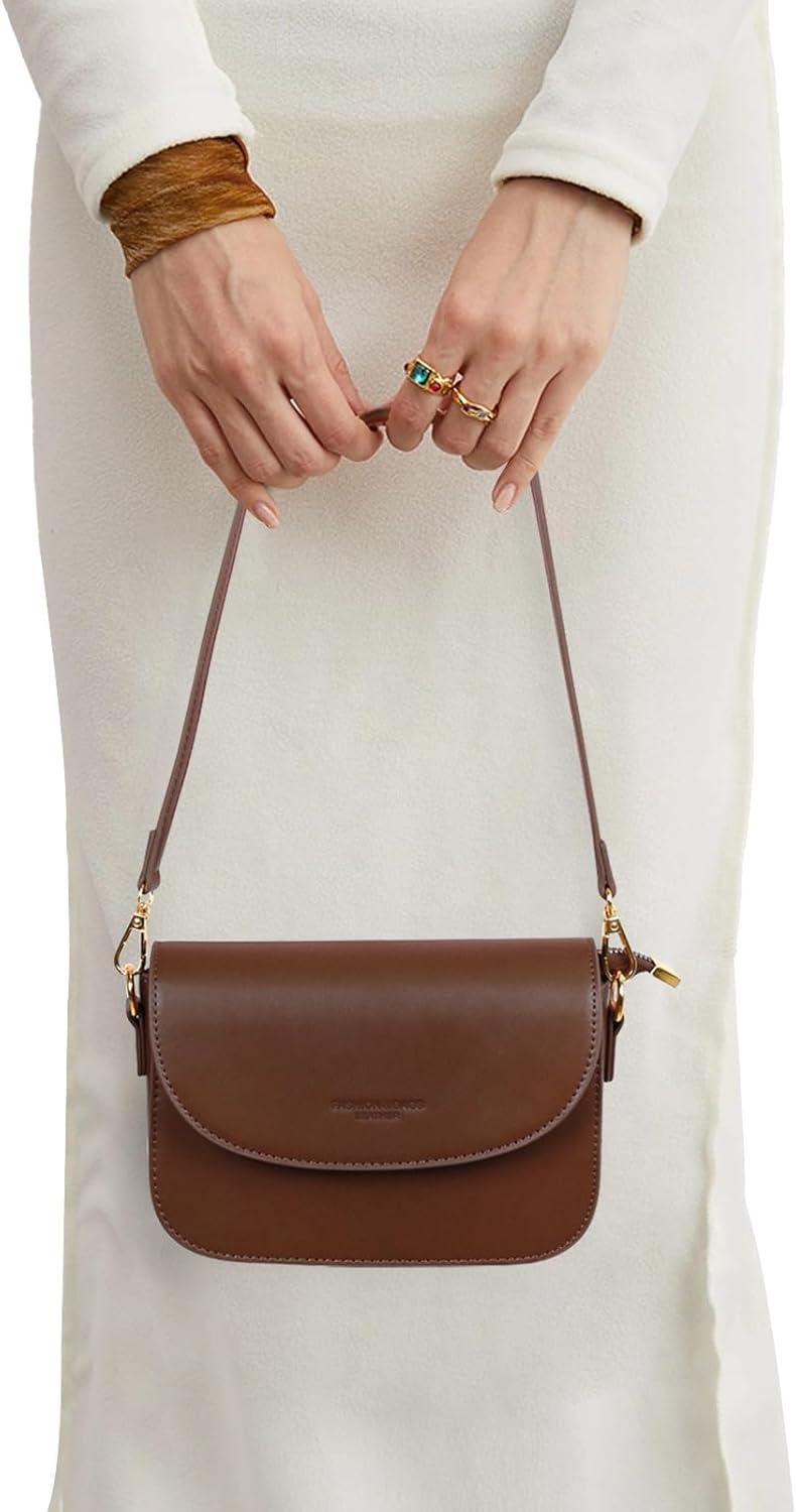 imageEXTREE crossbody Bags for WomenTrendy Shoulder Vegan Leather Handbags Satchel Purse with Adjustable Wide Vintage StrapAc Brown