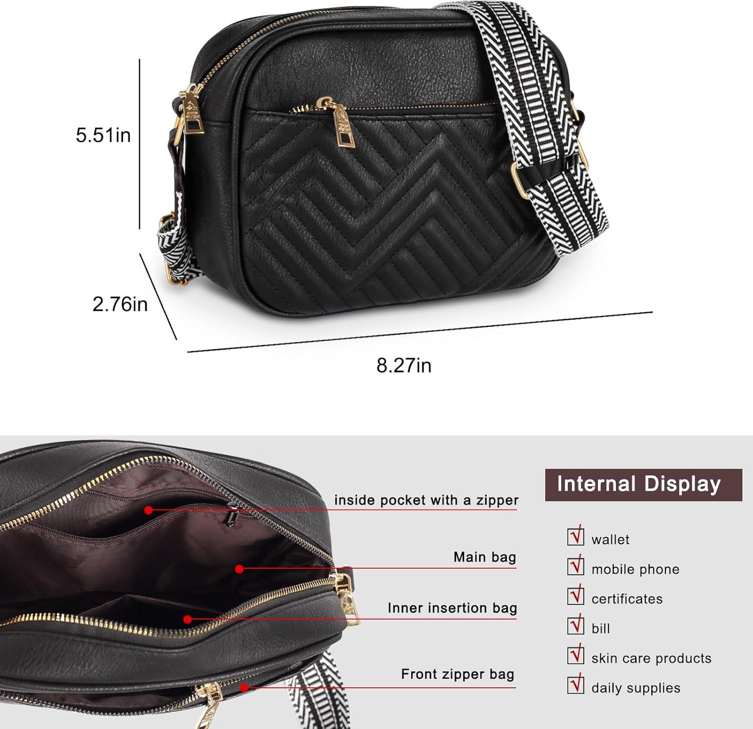 imageEXTREE crossbody Bags for WomenTrendy Shoulder Vegan Leather Handbags Satchel Purse with Adjustable Wide Vintage StrapAdblack