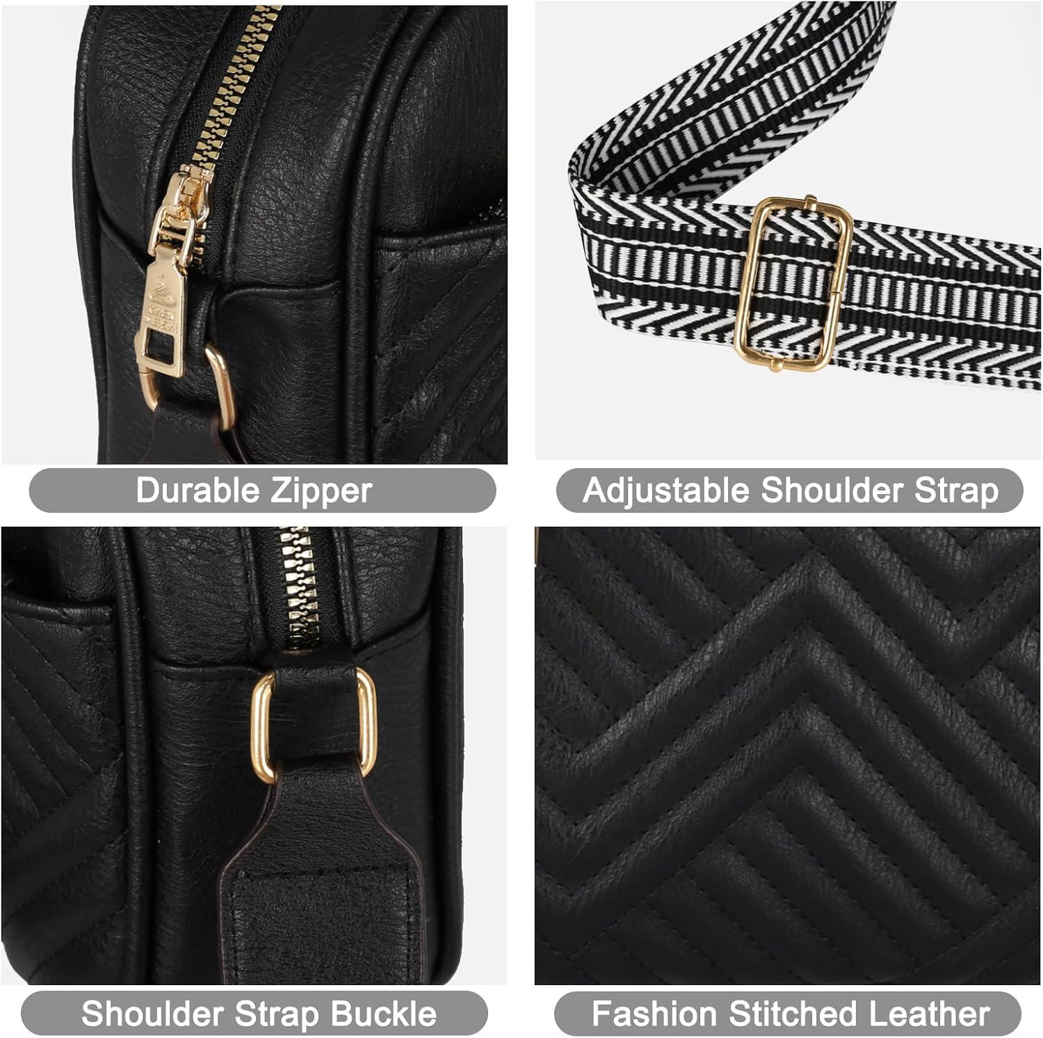 imageEXTREE crossbody Bags for WomenTrendy Shoulder Vegan Leather Handbags Satchel Purse with Adjustable Wide Vintage StrapAdblack