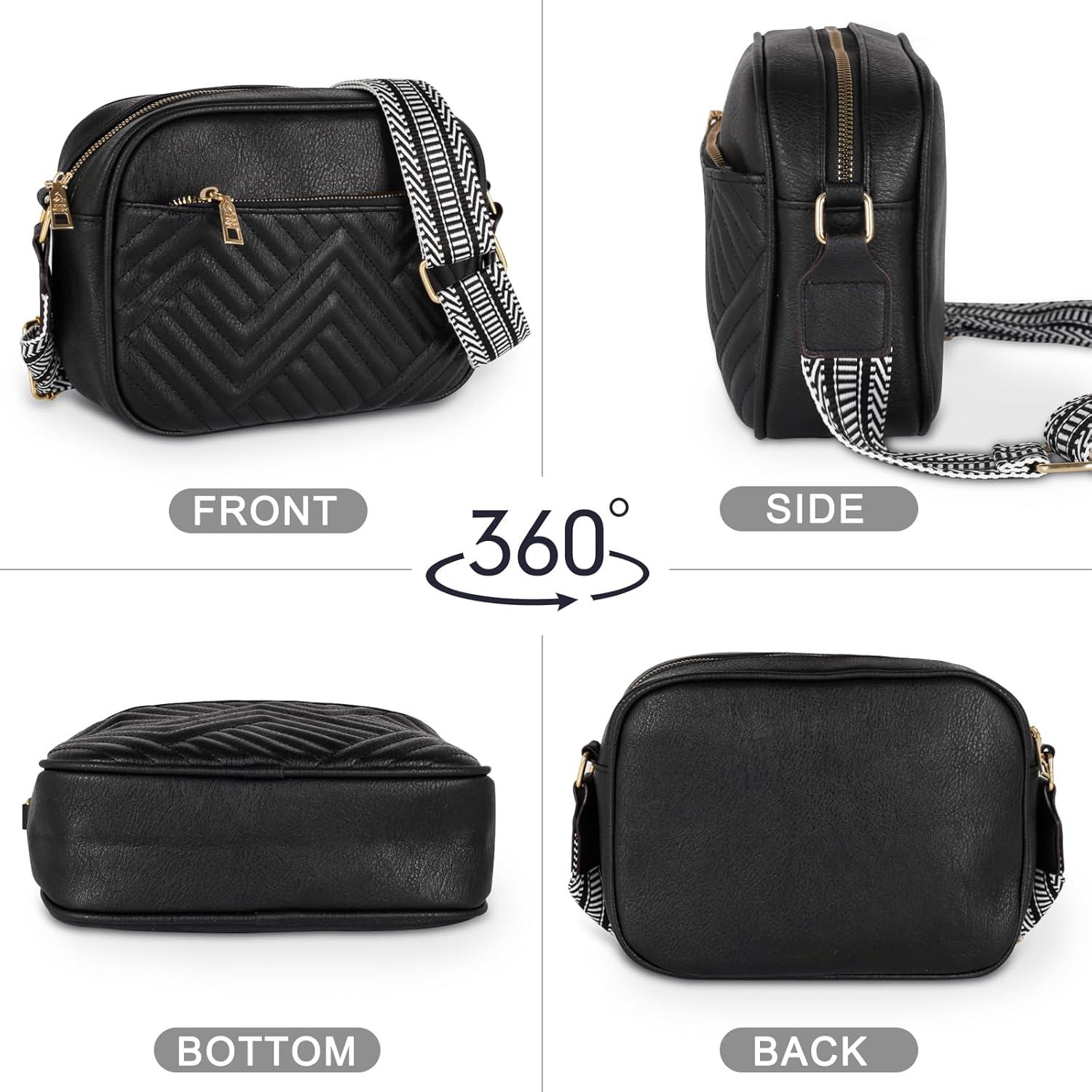 imageEXTREE crossbody Bags for WomenTrendy Shoulder Vegan Leather Handbags Satchel Purse with Adjustable Wide Vintage StrapAdblack