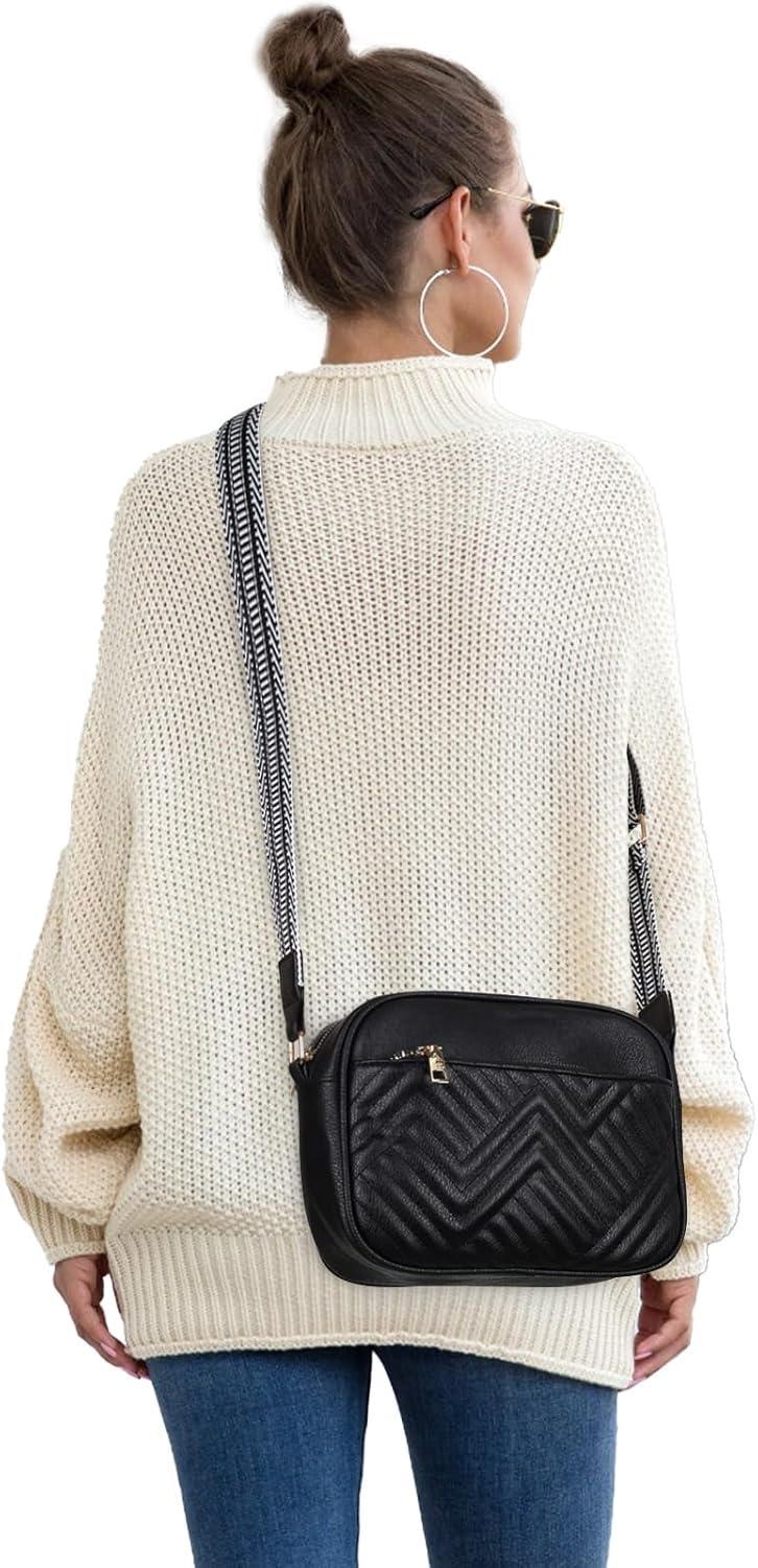 imageEXTREE crossbody Bags for WomenTrendy Shoulder Vegan Leather Handbags Satchel Purse with Adjustable Wide Vintage StrapAdblack