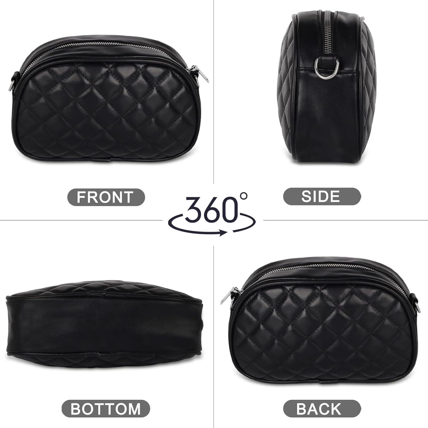 imageEXTREE crossbody Bags for WomenTrendy Shoulder Vegan Leather Handbags Satchel Purse with Adjustable Wide Vintage StrapAeblack