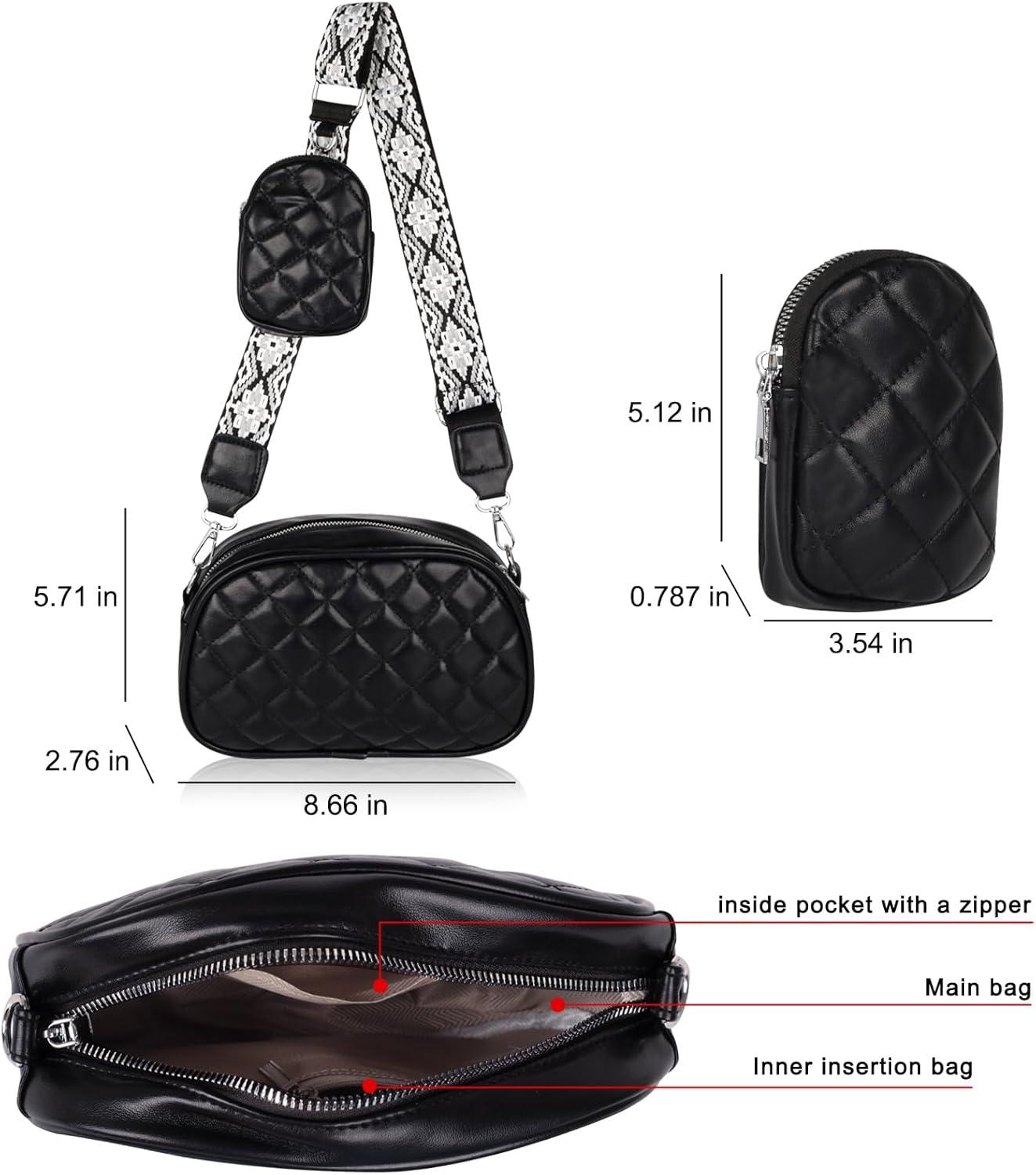 imageEXTREE crossbody Bags for WomenTrendy Shoulder Vegan Leather Handbags Satchel Purse with Adjustable Wide Vintage StrapAeblack