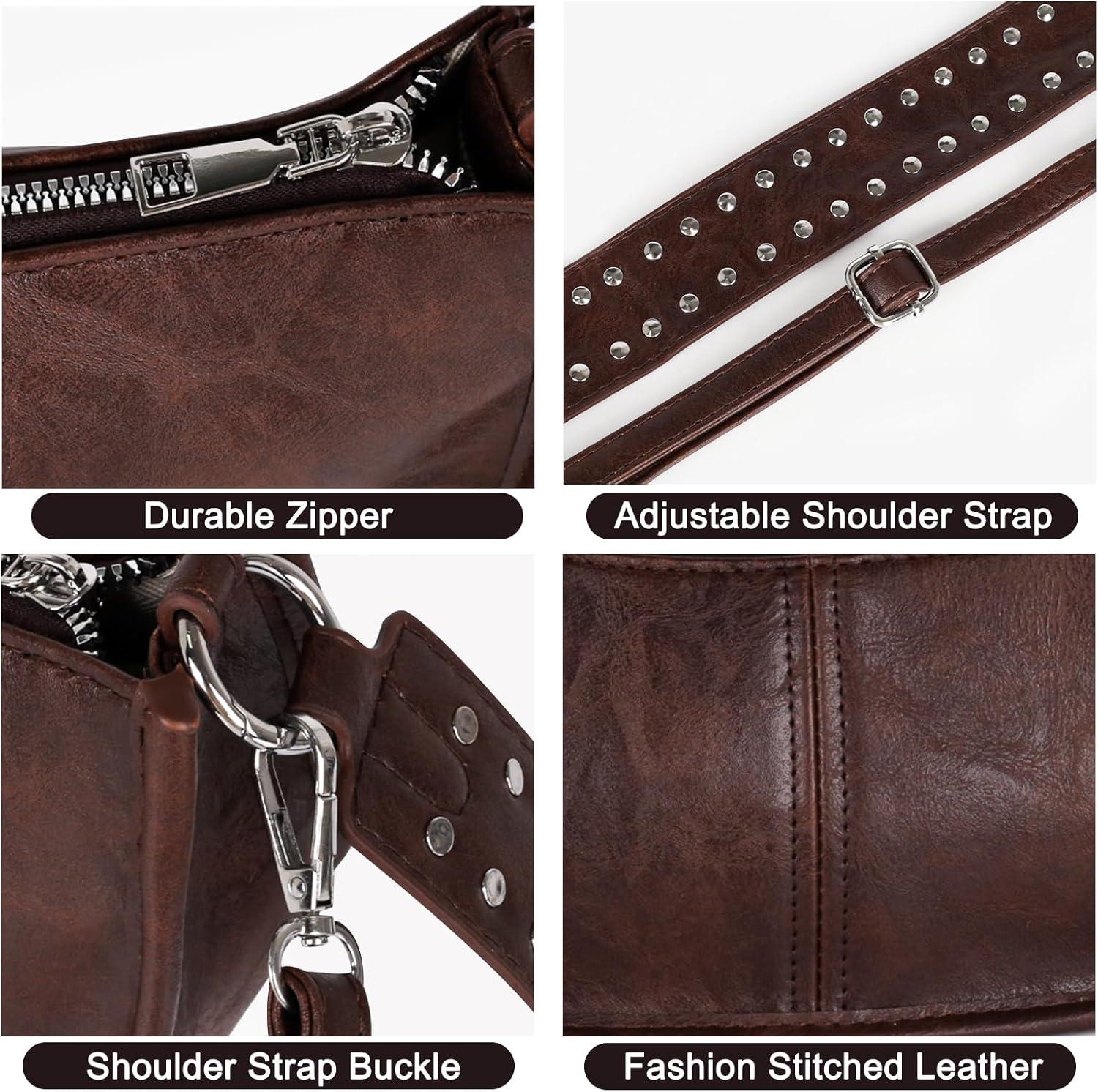 imageEXTREE crossbody Bags for WomenTrendy Shoulder Vegan Leather Handbags Satchel Purse with Adjustable Wide Vintage StrapAgbrown