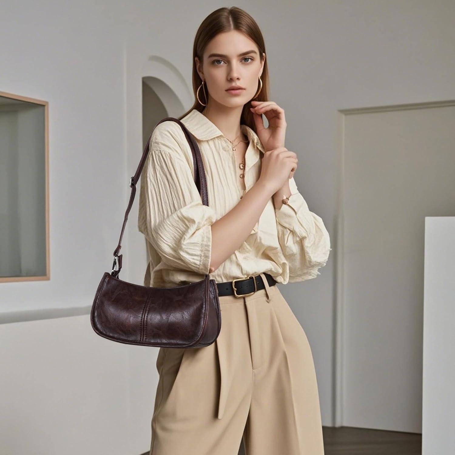 imageEXTREE crossbody Bags for WomenTrendy Shoulder Vegan Leather Handbags Satchel Purse with Adjustable Wide Vintage StrapAgbrown