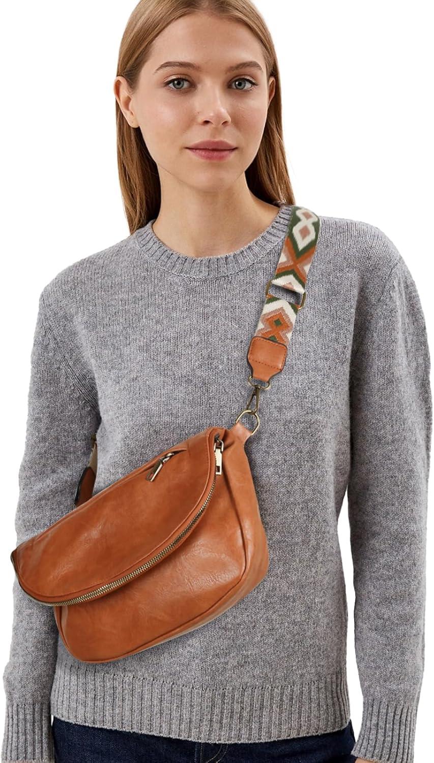 imageEXTREE crossbody Bags for WomenTrendy Shoulder Vegan Leather Handbags Satchel Purse with Adjustable Wide Vintage StrapAhbrown