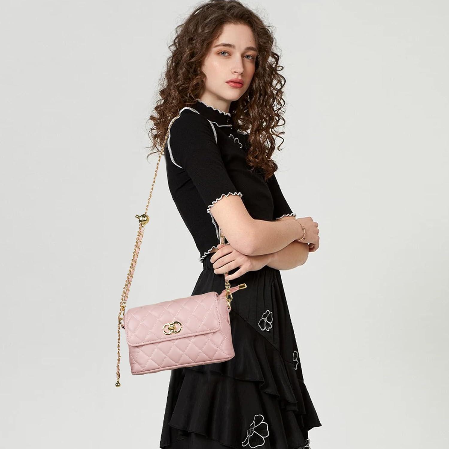 imageEXTREE crossbody Bags for WomenTrendy Shoulder Vegan Leather Handbags Satchel Purse with Adjustable Wide Vintage StrapAipinkgold