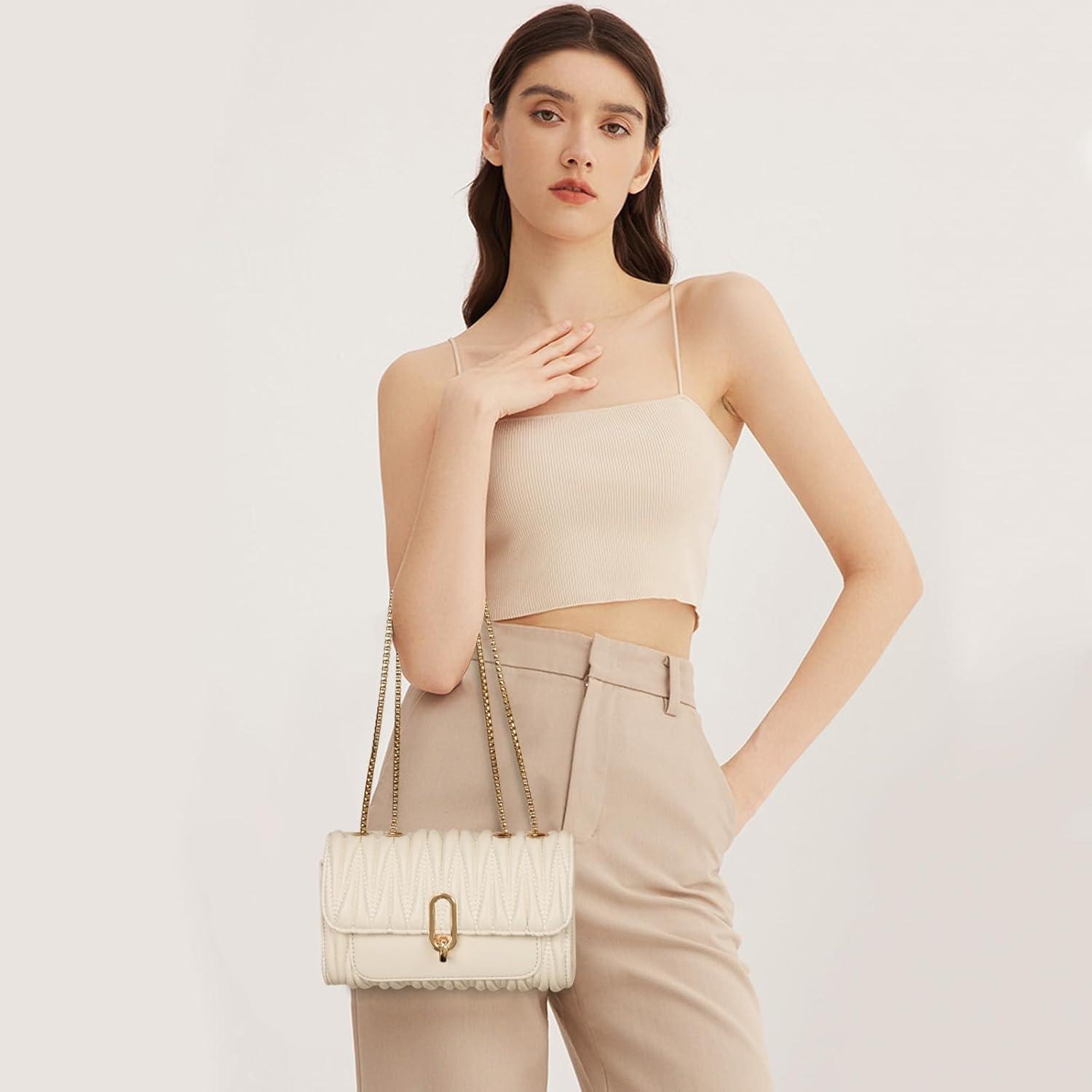 imageEXTREE crossbody Bags for WomenTrendy Shoulder Vegan Leather Handbags Satchel Purse with Adjustable Wide Vintage StrapAjbeigegold