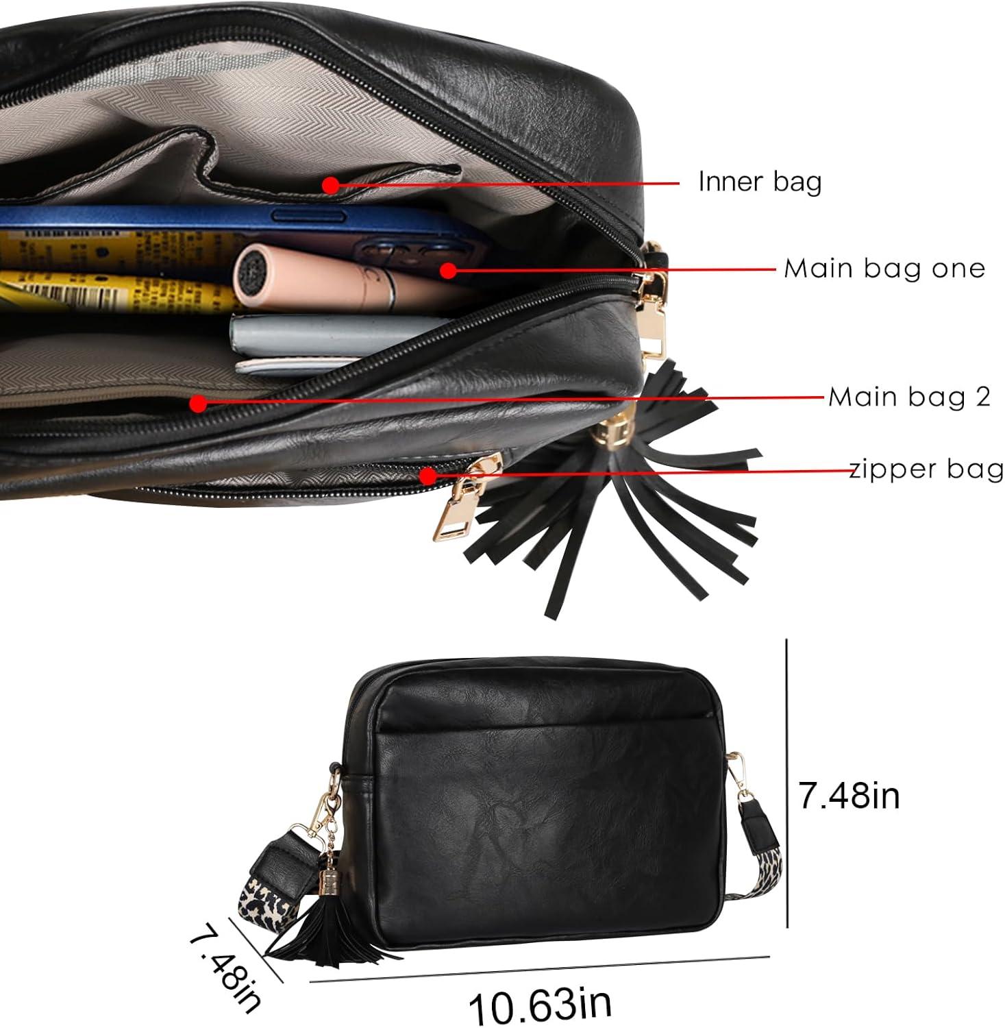 imageEXTREE crossbody Bags for WomenTrendy Shoulder Vegan Leather Handbags Satchel Purse with Adjustable Wide Vintage StrapAkblackleopard