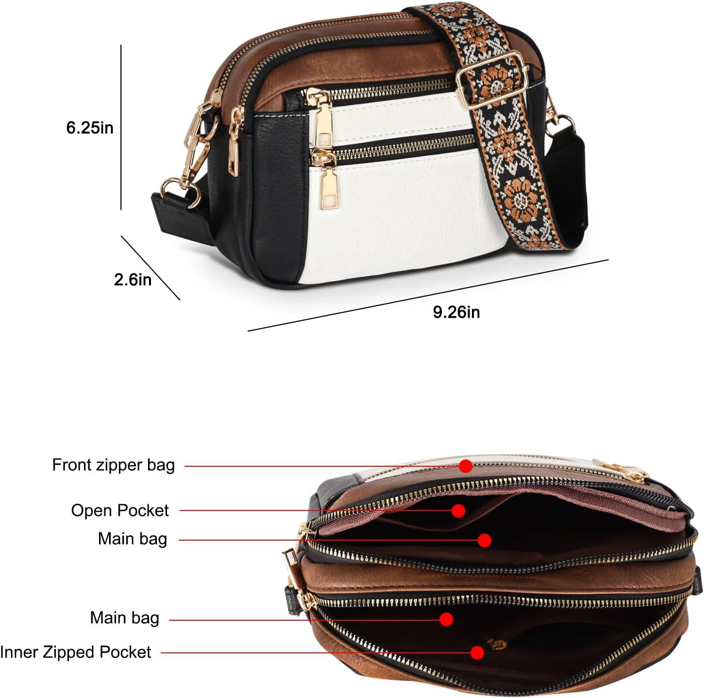 imageEXTREE crossbody Bags for WomenTrendy Shoulder Vegan Leather Handbags Satchel Purse with Adjustable Wide Vintage StrapAlwhitebrown