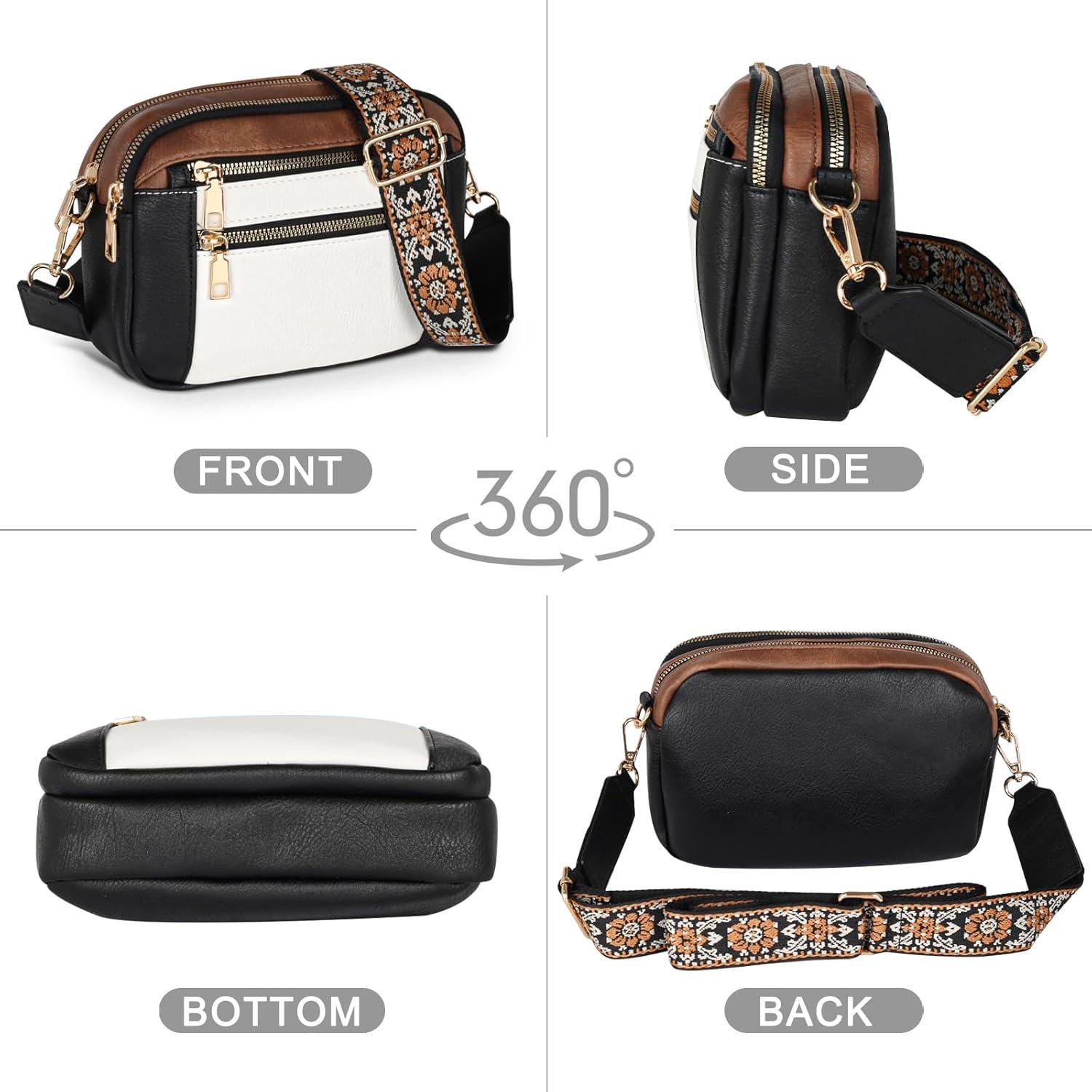 imageEXTREE crossbody Bags for WomenTrendy Shoulder Vegan Leather Handbags Satchel Purse with Adjustable Wide Vintage StrapAlwhitebrown