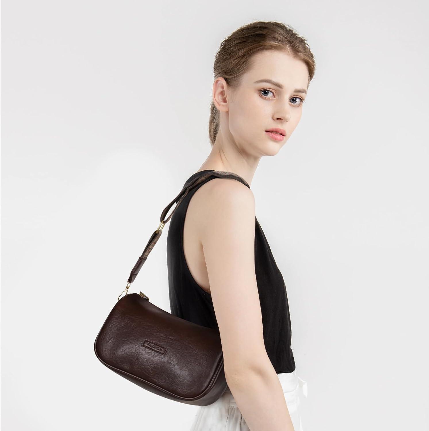 imageEXTREE crossbody Bags for WomenTrendy Shoulder Vegan Leather Handbags Satchel Purse with Adjustable Wide Vintage StrapAmblack