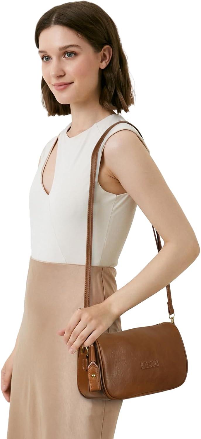 imageEXTREE crossbody Bags for WomenTrendy Shoulder Vegan Leather Handbags Satchel Purse with Adjustable Wide Vintage StrapAnbrown