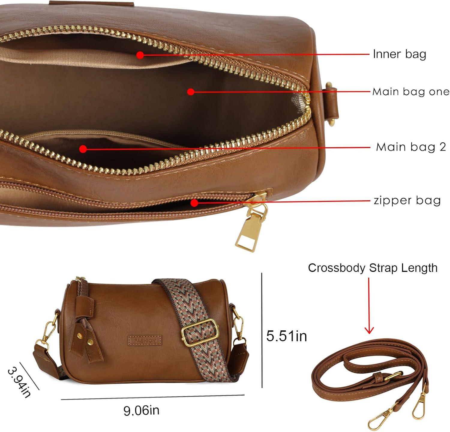 imageEXTREE crossbody Bags for WomenTrendy Shoulder Vegan Leather Handbags Satchel Purse with Adjustable Wide Vintage StrapAnbrown