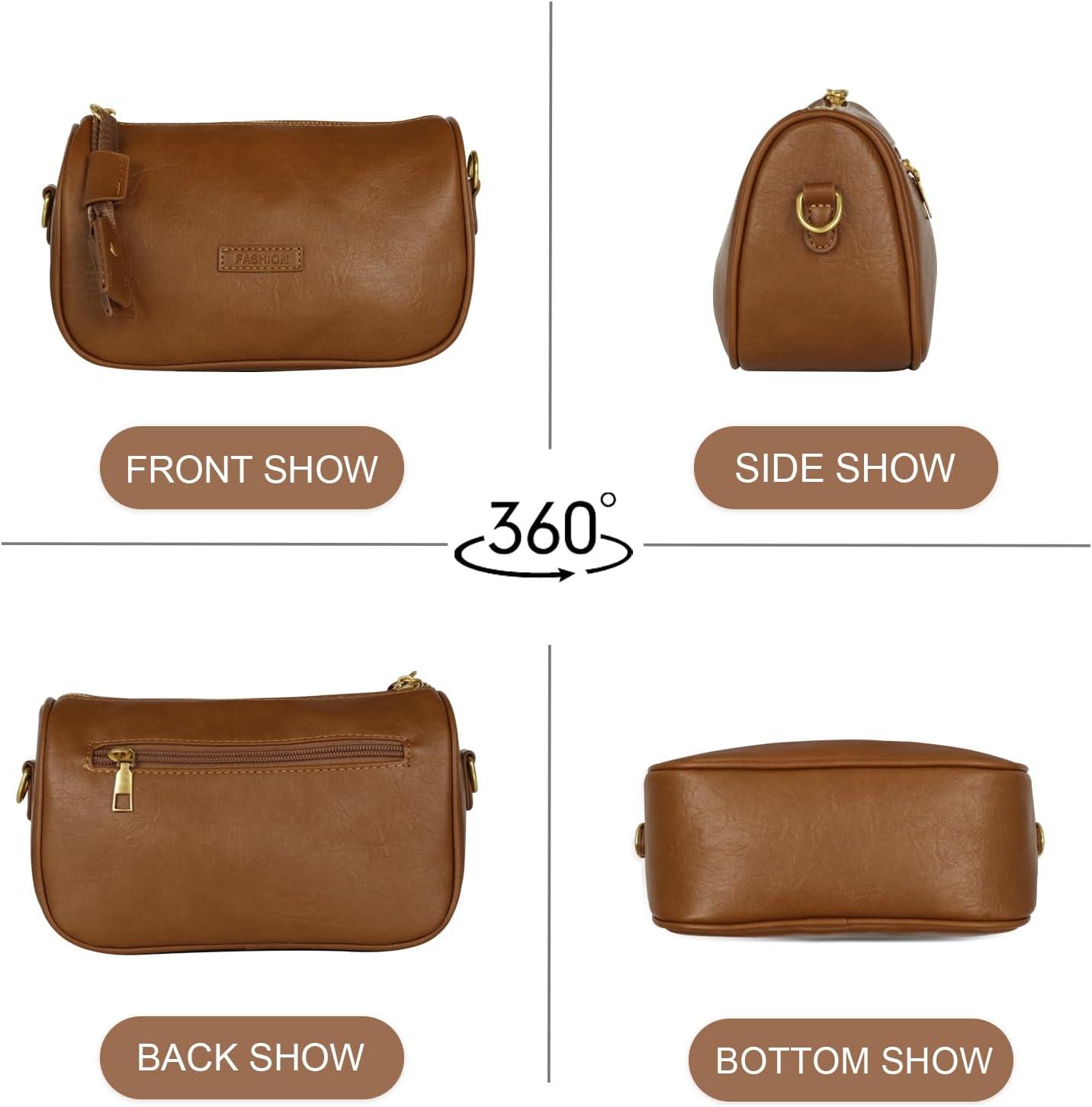 imageEXTREE crossbody Bags for WomenTrendy Shoulder Vegan Leather Handbags Satchel Purse with Adjustable Wide Vintage StrapAnbrown