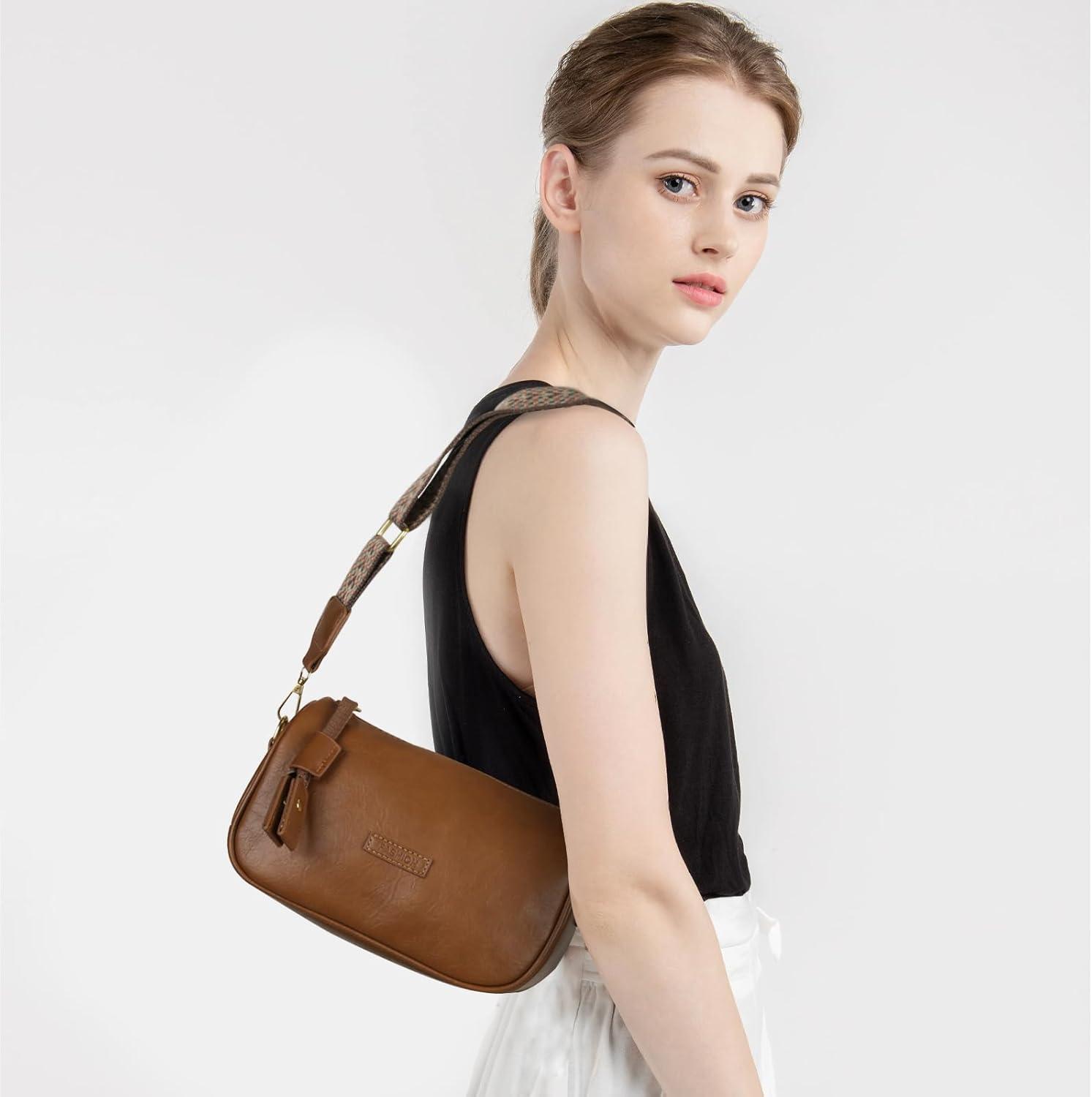 imageEXTREE crossbody Bags for WomenTrendy Shoulder Vegan Leather Handbags Satchel Purse with Adjustable Wide Vintage StrapAnbrown