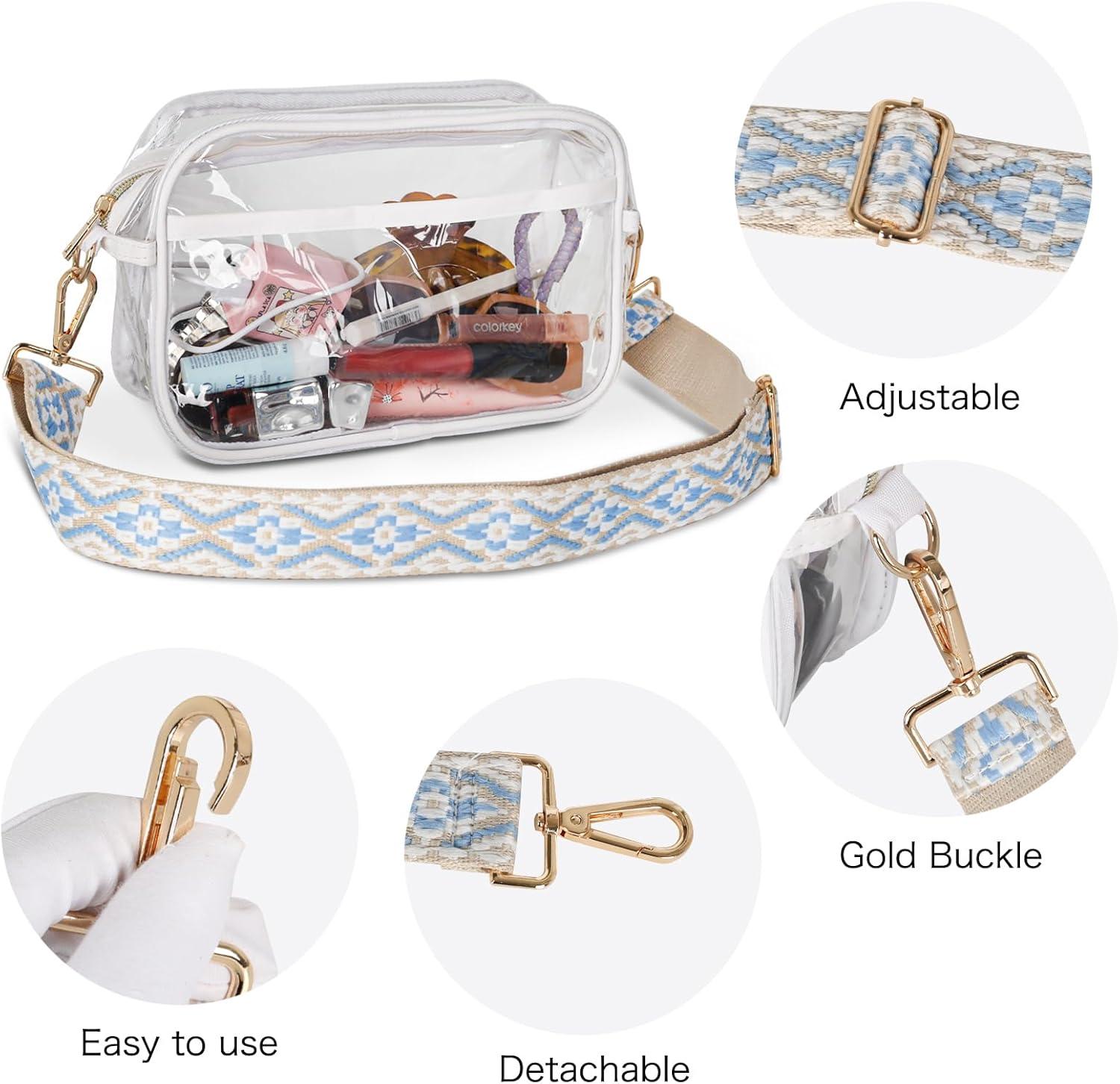 imageEXTREE crossbody Bags for WomenTrendy Shoulder Vegan Leather Handbags Satchel Purse with Adjustable Wide Vintage StrapAobluetransparent