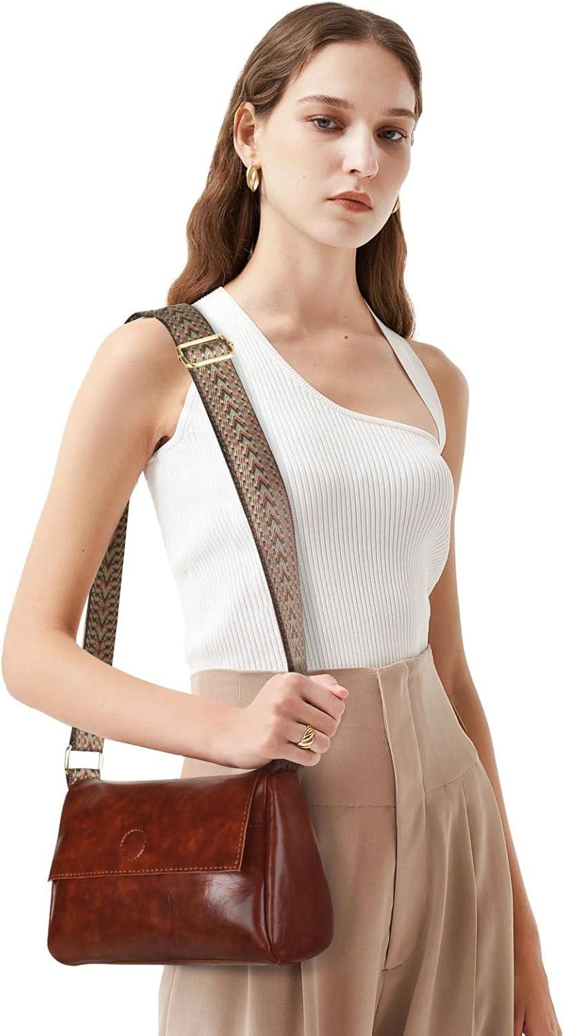 imageEXTREE crossbody Bags for WomenTrendy Shoulder Vegan Leather Handbags Satchel Purse with Adjustable Wide Vintage StrapApbrown